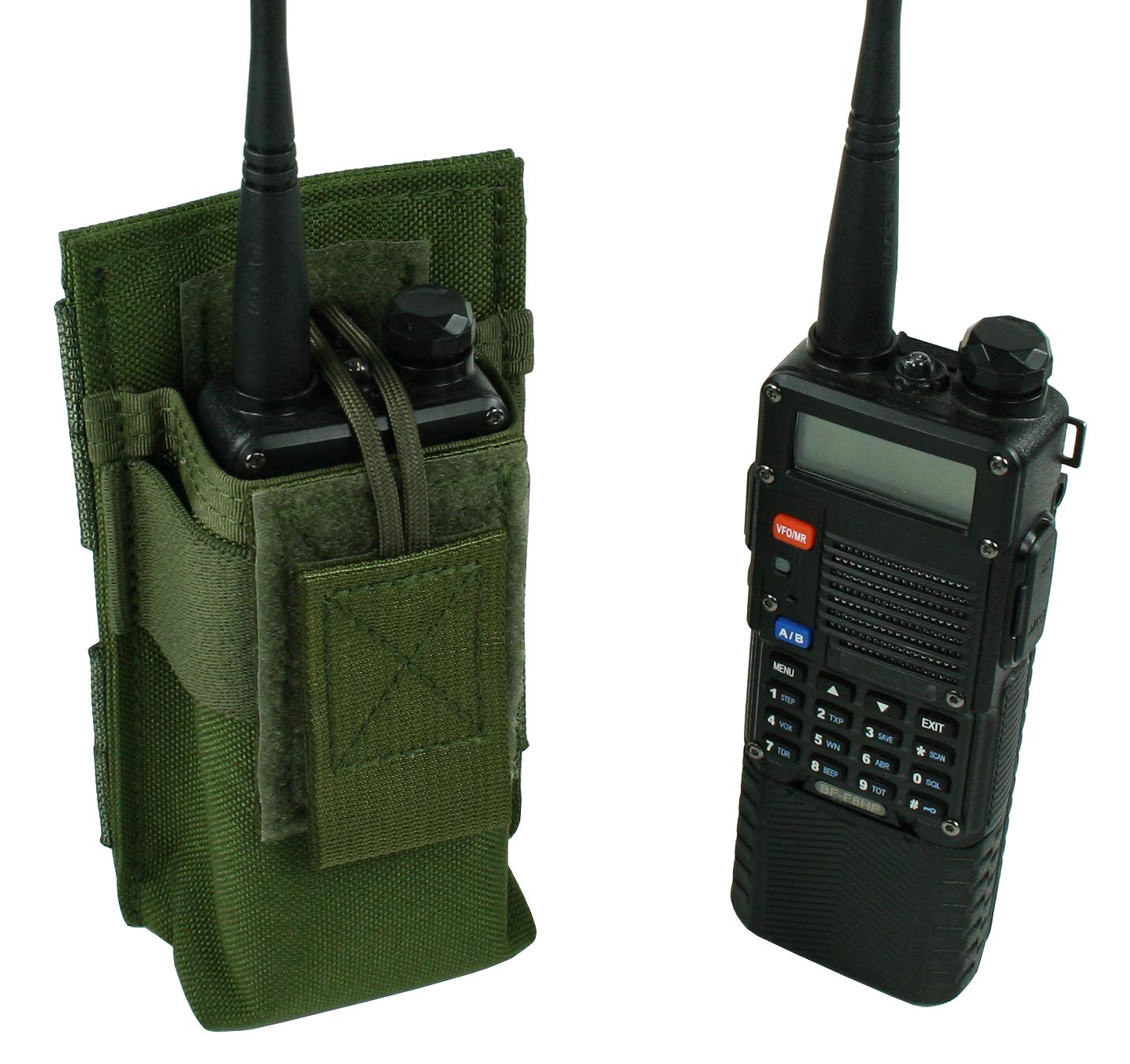 Tactical MOLLE Radio Pouch (OD Green) for Baofeng UV-5R & BF-F8HP - Extended Battery Compatible - Military Gear & Outdoor Communication Accessory