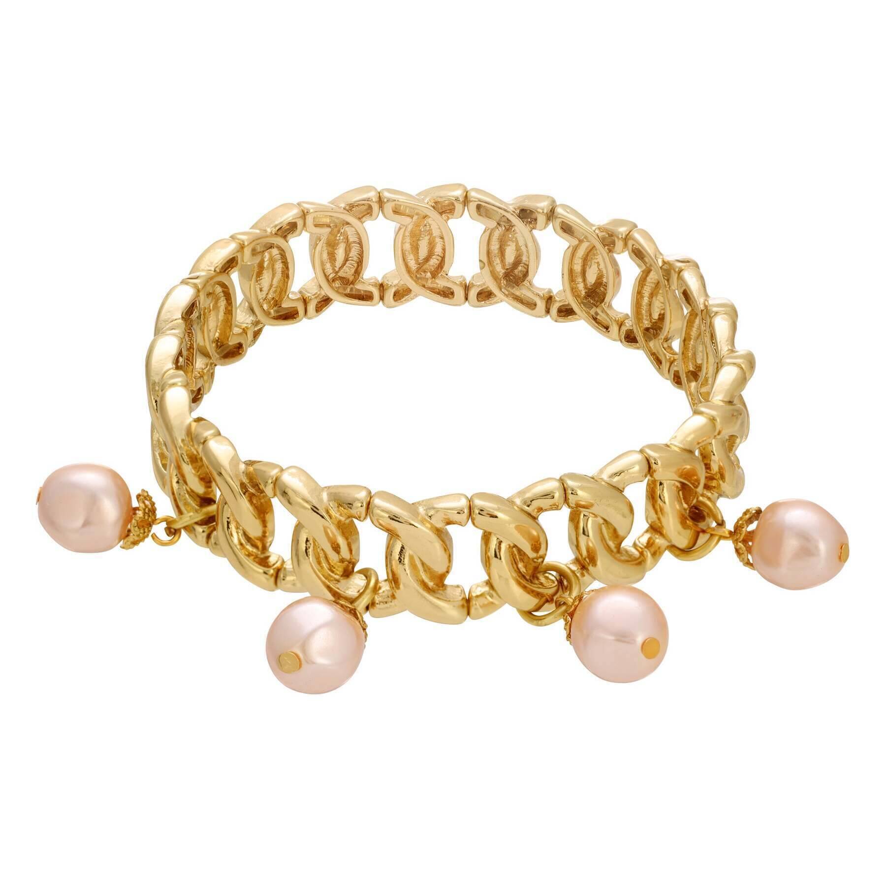 1928 Blue Willow Faux Pearl Drop Bead Stretch Bracelet for Women - Vintage Inspired Pearl Jewelry for Party, Wedding & Evening Wear