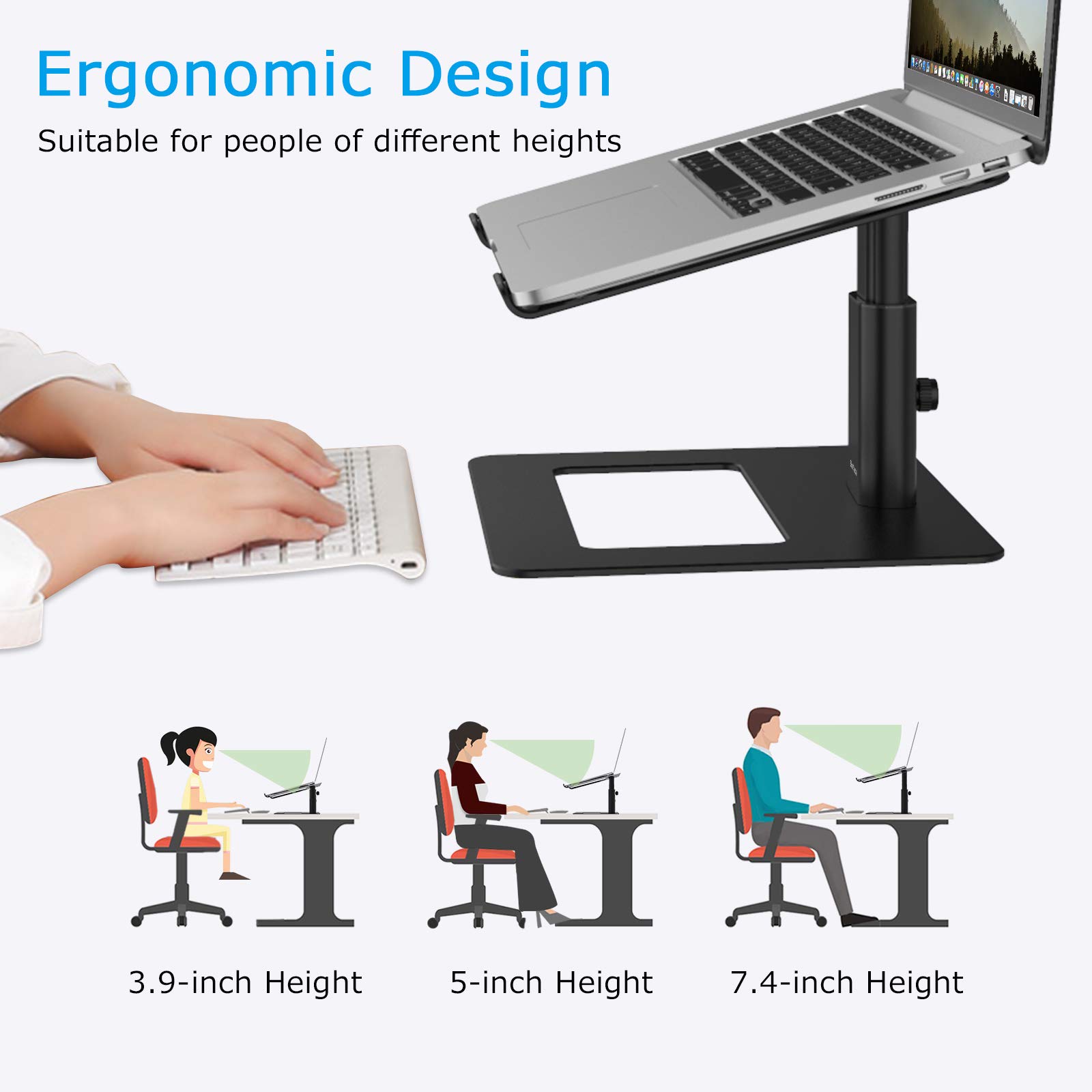 BoYata Ergonomic Aluminum Laptop Stand - Height Adjustable Computer Holder for MacBook Pro/Air, Dell, Lenovo, HP, Samsung, and More 11-17
