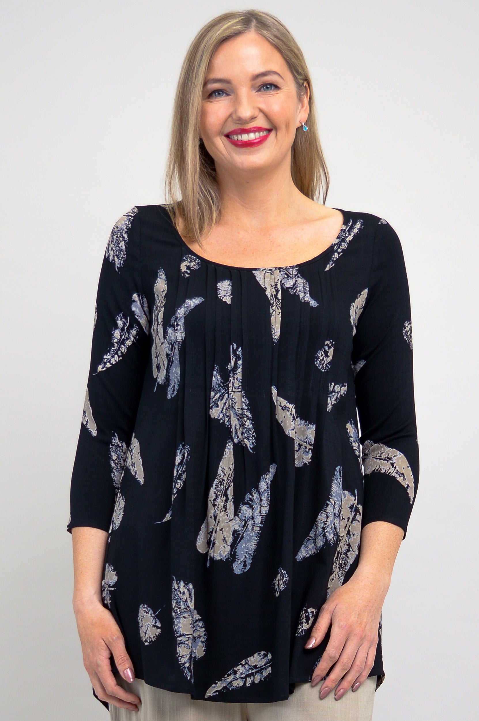 Harper Top Women's Linen Bamboo Blouse with Leaf Shadow Print - Breathable Summer Tunic for Casual Outings & Beach Vacations