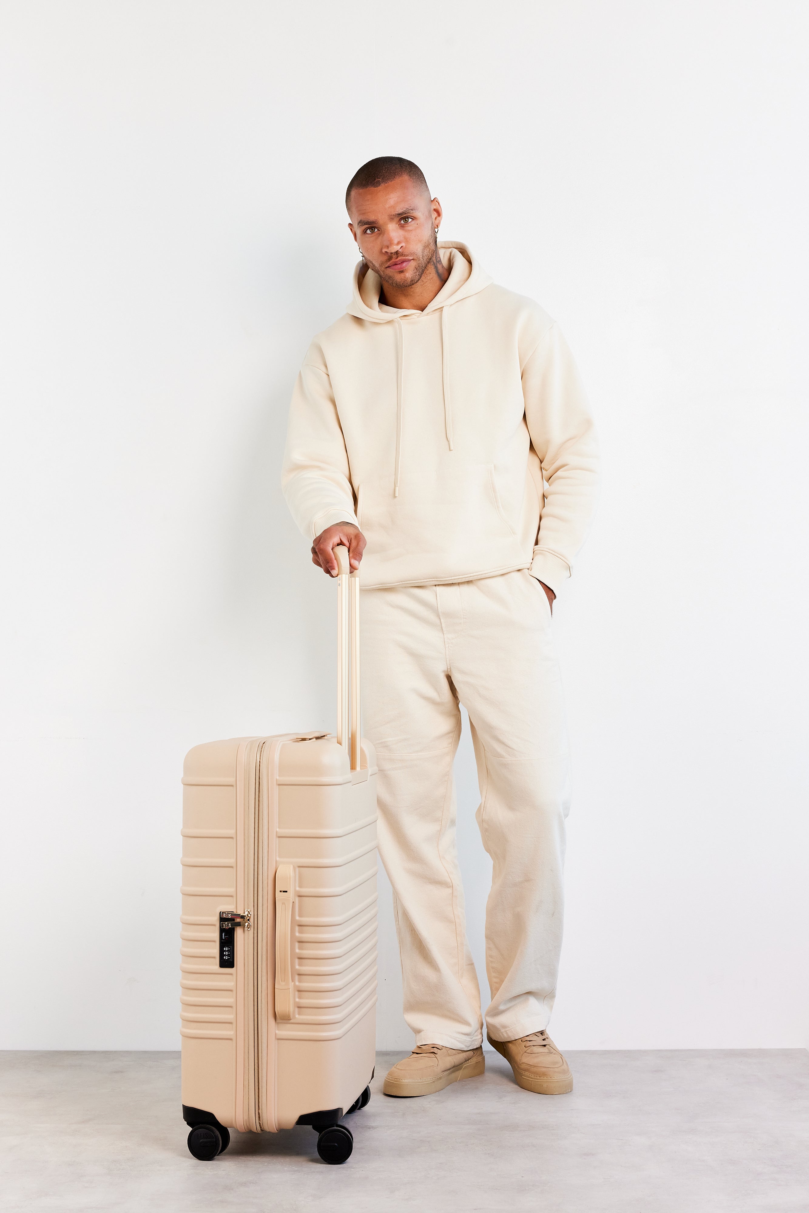 Beige Medium Check-In Roller Luggage - Lightweight Carry-On Suitcase for Travel, Business Trips & Weekend Getaways