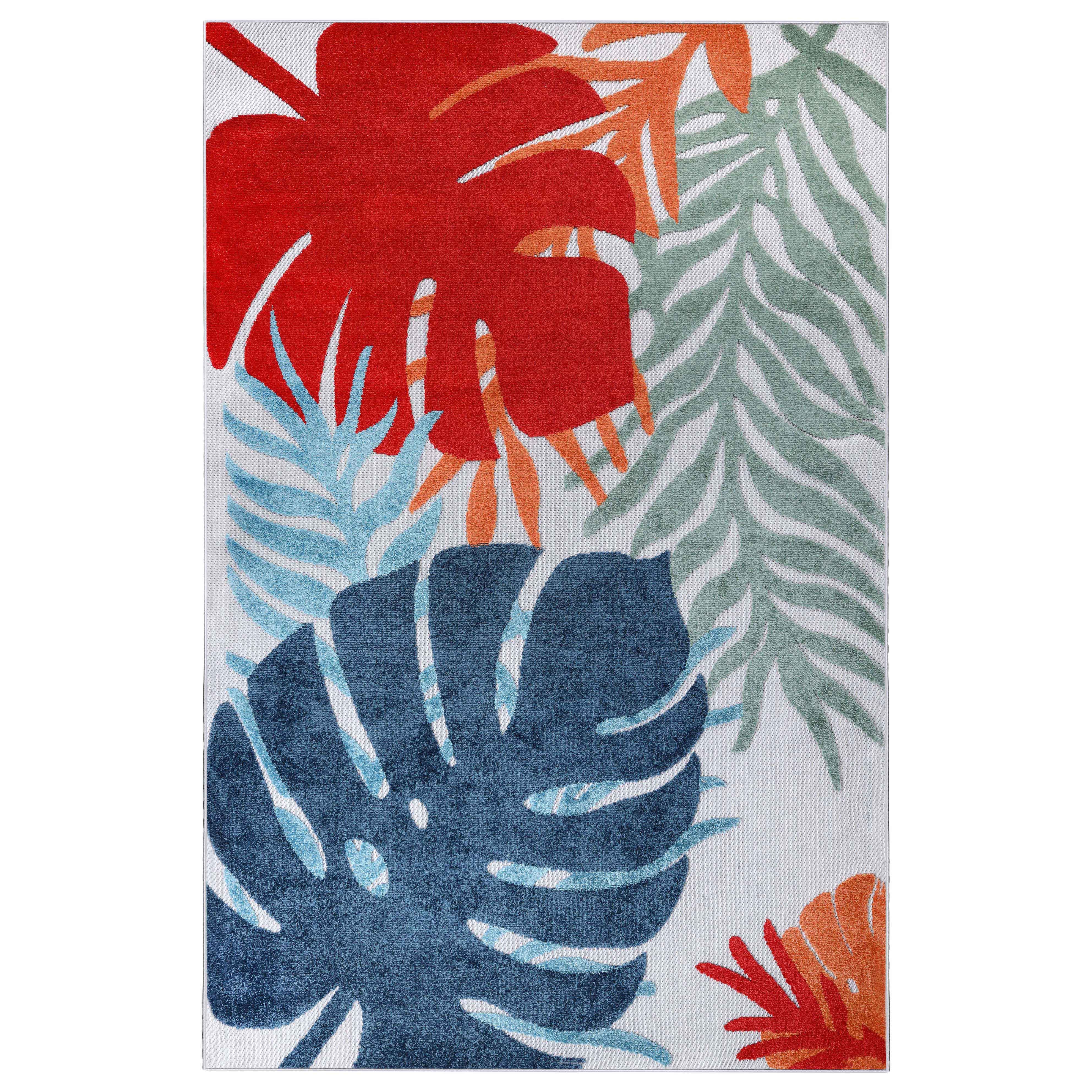 Waikiki Oversized Tropical Leaves Coastal Indoor Outdoor Area Rug - Soft & Durable for Living Room, Bedroom, Patio, Beach House Decor