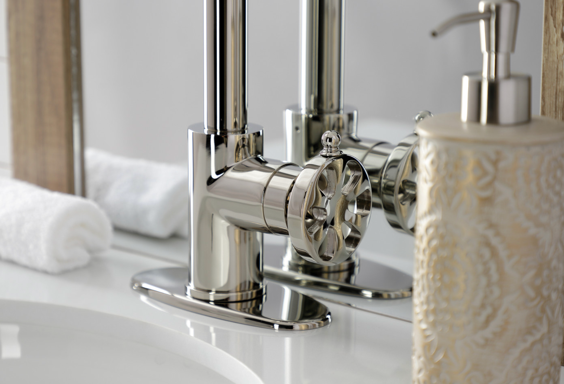 Belknap Single Handle 1 Hole Deck Mount Bathroom Faucet with Push Pop Up Drain - Chrome Finish Modern Waterfall Spout for Vanity Sink - Perfect for Small Bathrooms and Powder Rooms