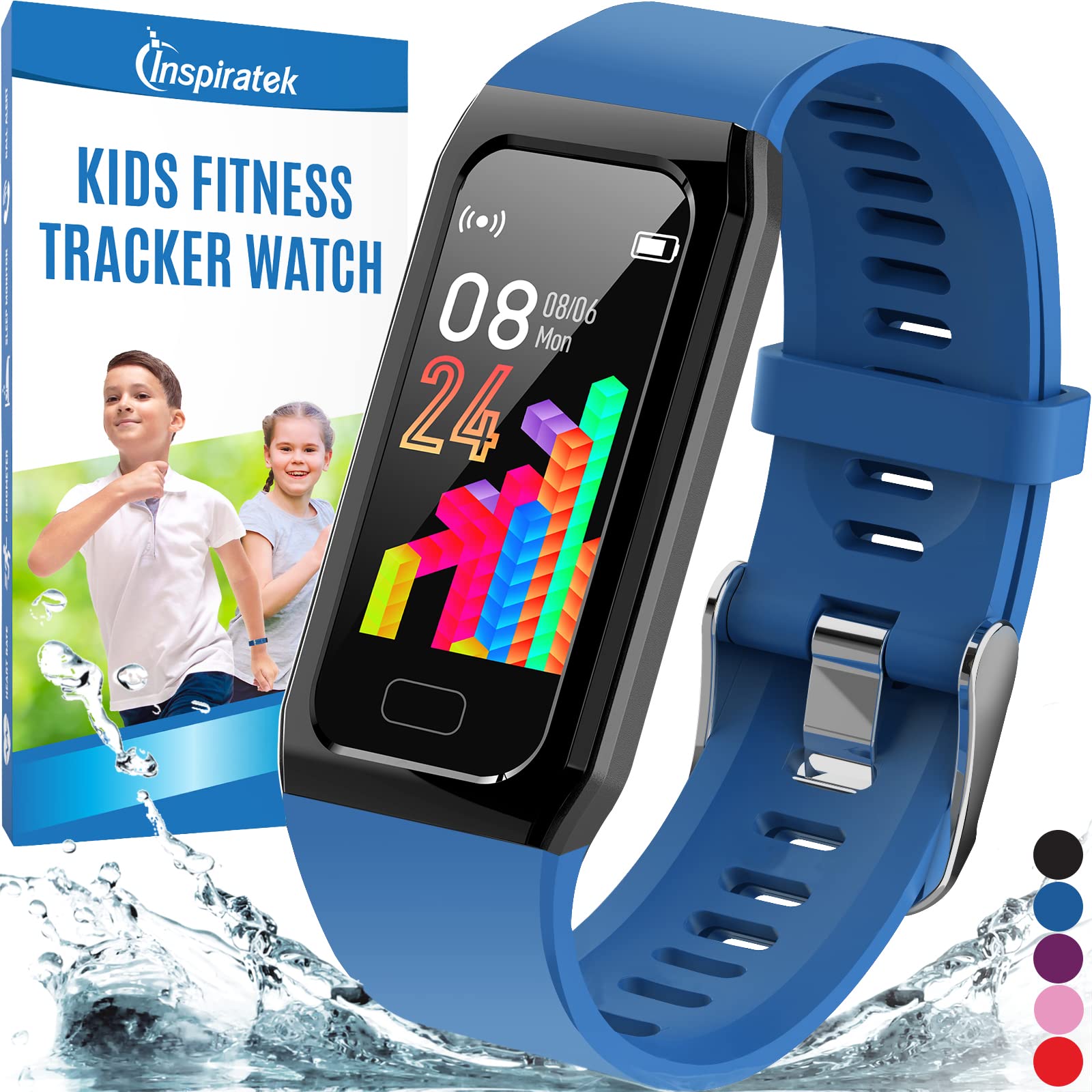 Inspiratek Kids Fitness Tracker for Ages 5-16 - Waterproof Activity Watch with Heart Rate & Sleep Monitor - Perfect for Sports & Outdoor Play