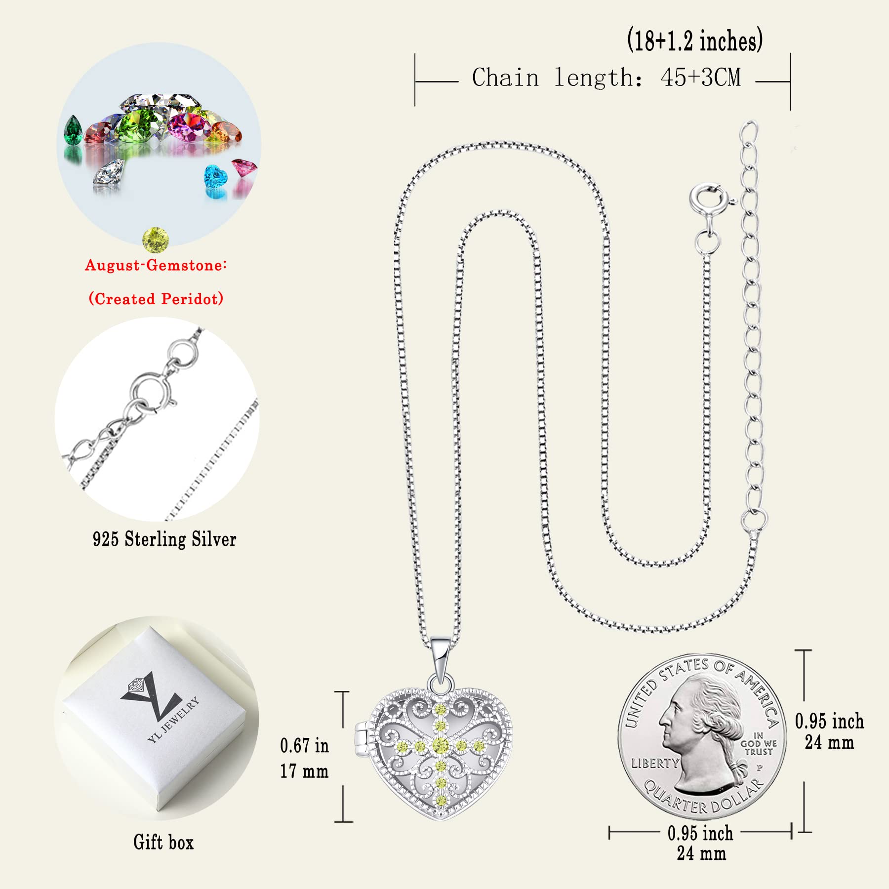 YL Sterling Silver Cross & Heart Locket Necklace with Birthstone - Elegant Filigree Pendant Jewelry for Women, Perfect for Gifts, Anniversaries & Everyday Wear