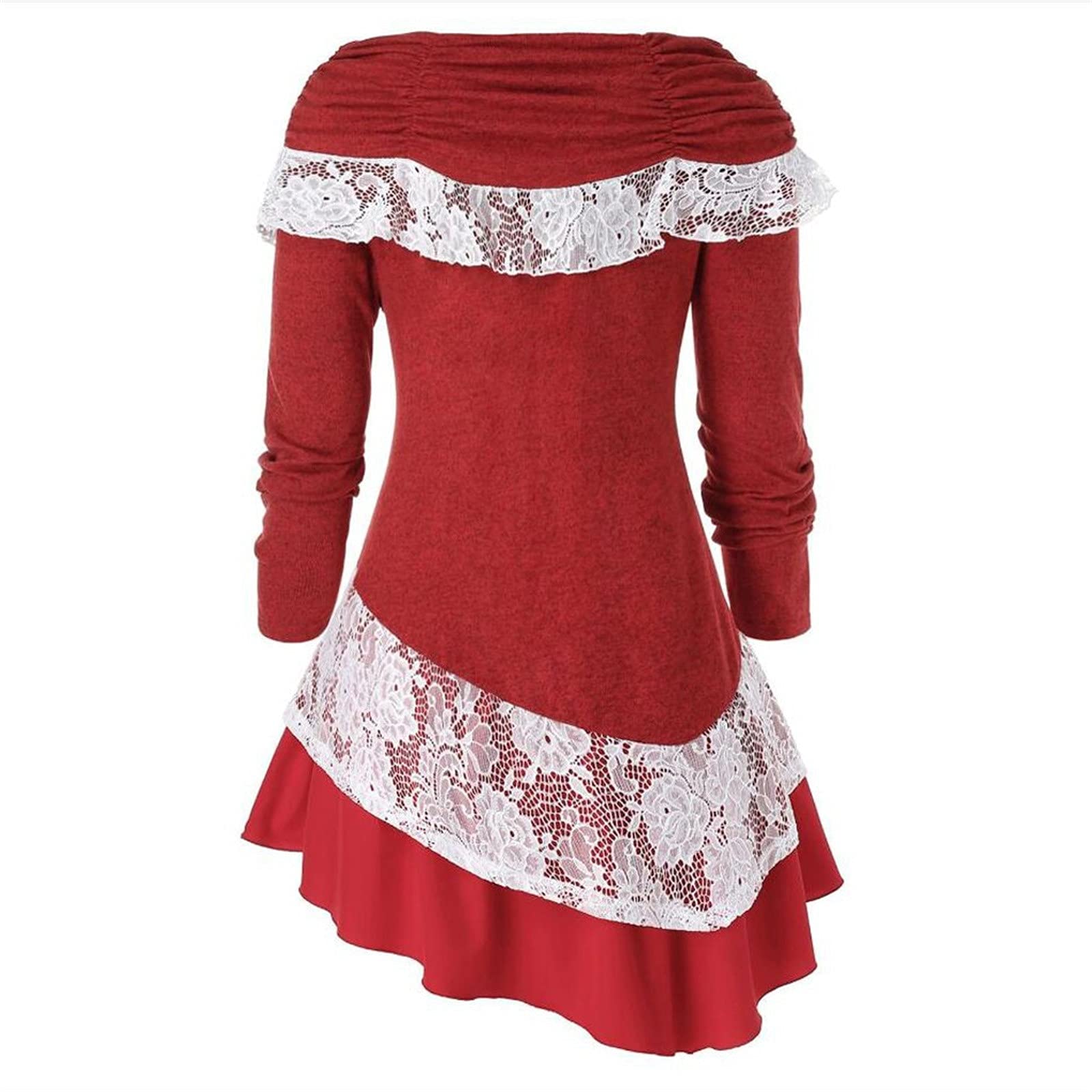Elegant Plus Size Christmas Dresses for Women - Long Sleeve Crewneck Lace Patchwork Asymmetrical Party Dress - Perfect for Wedding Guest, Cocktail Party & Holiday Gatherings