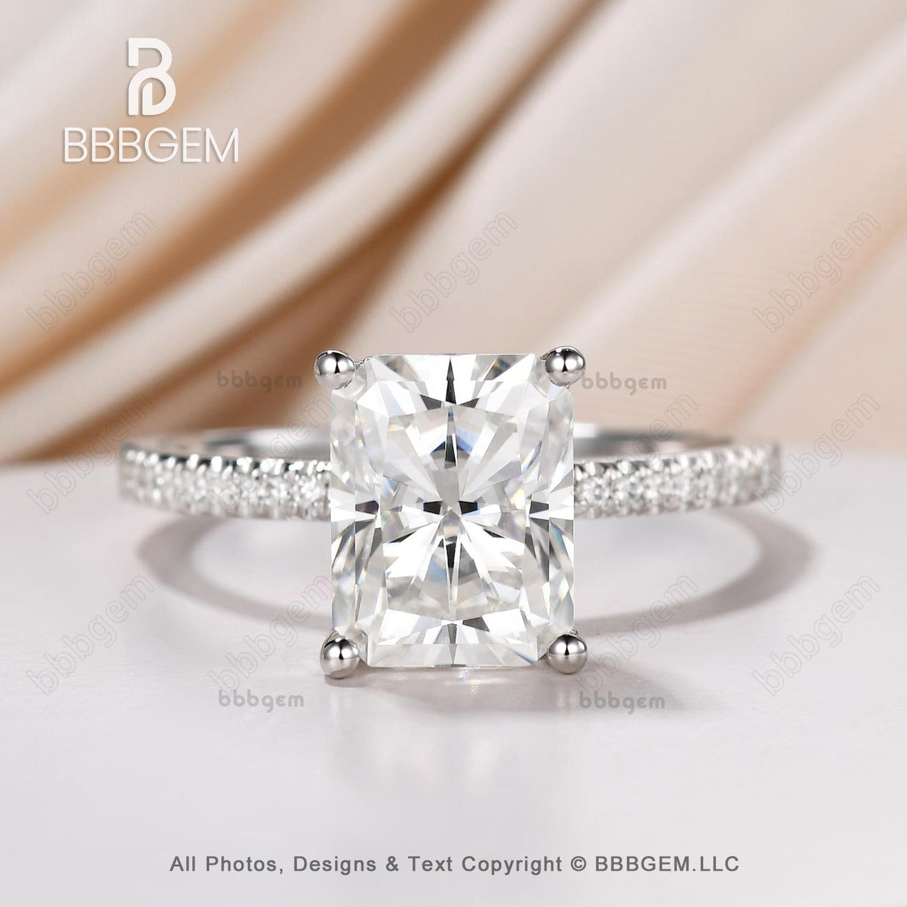 3 Carat Emerald Cut Moissanite Engagement Ring for Women - 14K White Gold Wedding Band, Anniversary Gift, Cocktail Party Jewelry - Perfect for Proposals, Bridal Sets & Special Occasions