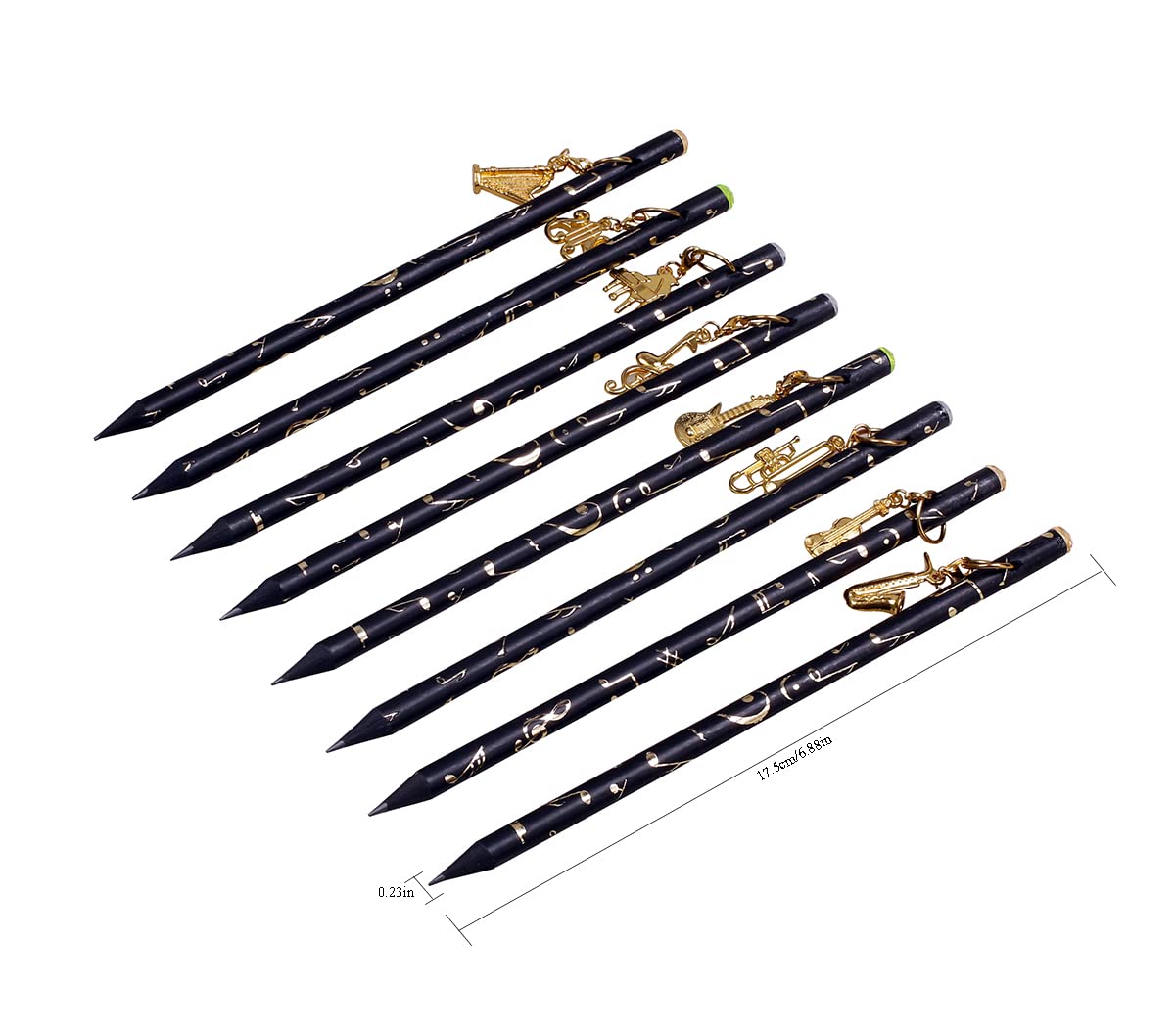 8-Pack Pre-Sharpened Artist Pencils with Music Note Design - Charcoal Drawing Pencils Featuring Diamond Top & Gold Plated Musical Instrument Pendant - Perfect for Sketching, Music Lovers, and Gift Giving