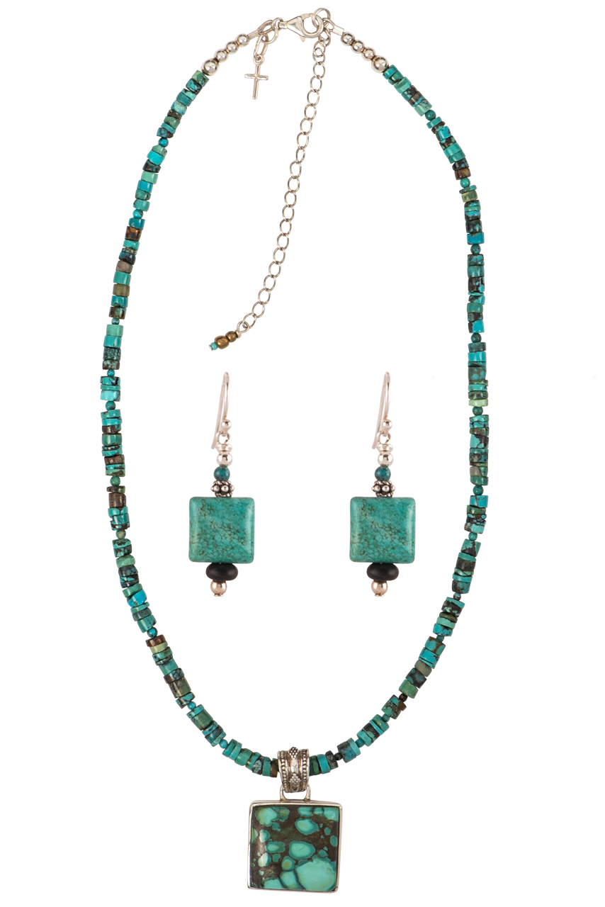 Heishi Turquoise Jewelry Set for Women - Handmade Sweet Tea Beaded Necklace & Bracelet - Boho Chic Accessories for Casual Wear, Festivals & Layering