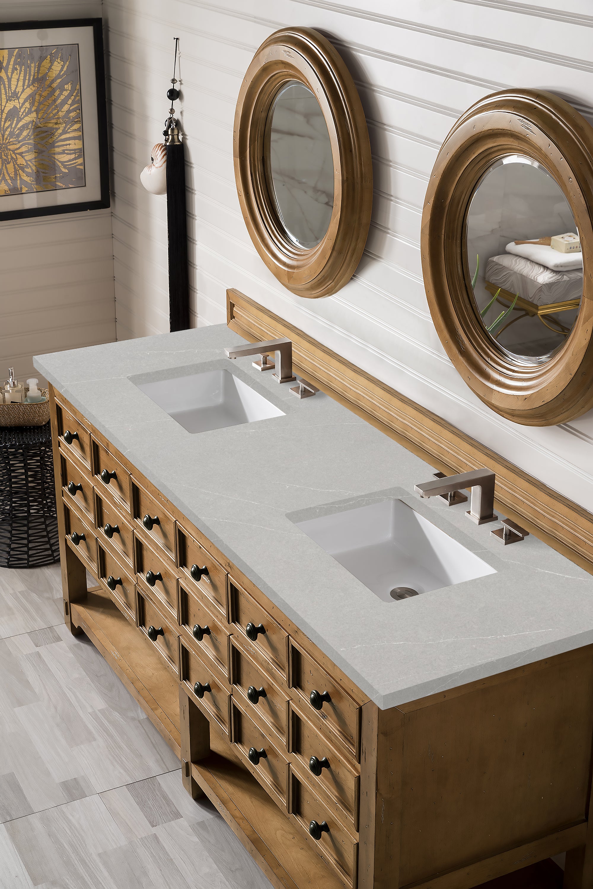 Malibu 72 Inch Double Bathroom Vanity with Honey Alder Wood & 3CM Eternal Serena Quartz Countertop - Perfect for Master Bathroom Renovation & Modern Home Decor