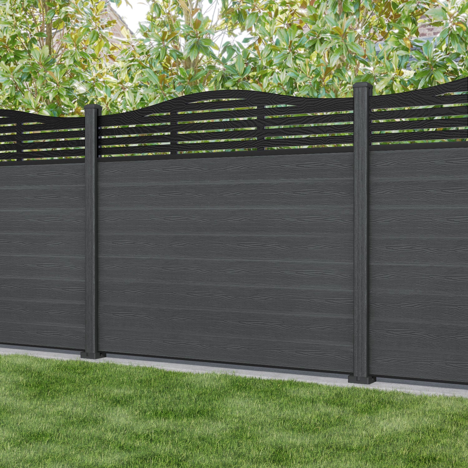 Classic Aspen Curved Top Fence Panel - Dark Grey Composite Fencing with Durable Posts | Perfect for Backyard Privacy, Garden Borders & Decorative Landscaping