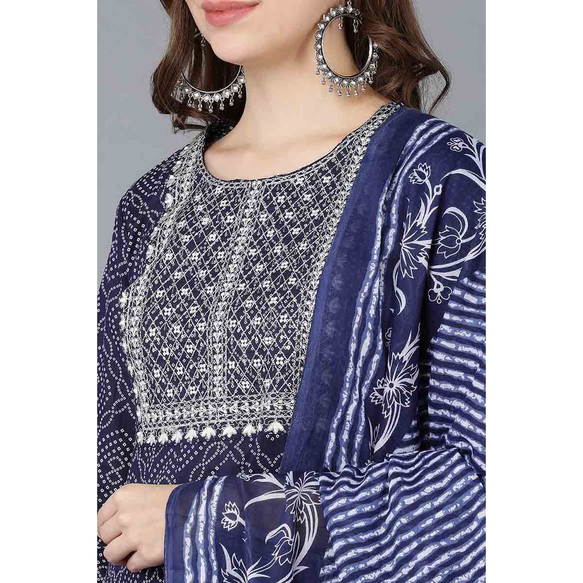 Navy Blue Embroidered Yolk Festive Anarkali Suit for Women | Traditional Indian Party Wear | Perfect for Weddings, Festivals & Special Occasions