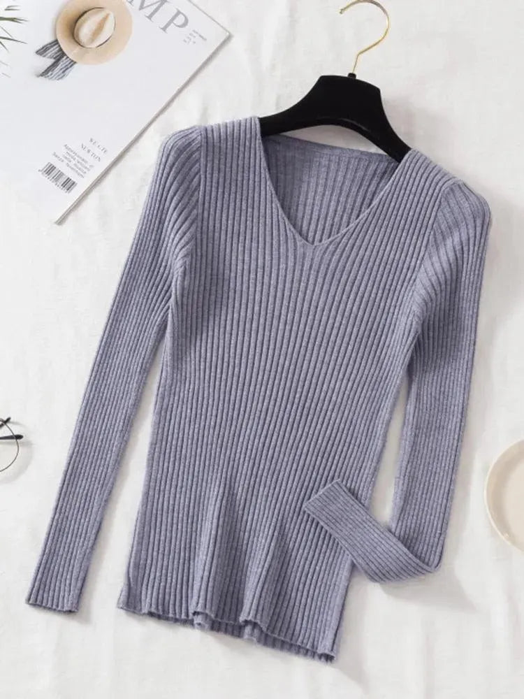 Women's V-Neck Pullover Sweater - Soft & Comfortable Knit Top for Casual Wear, Office, and Layering