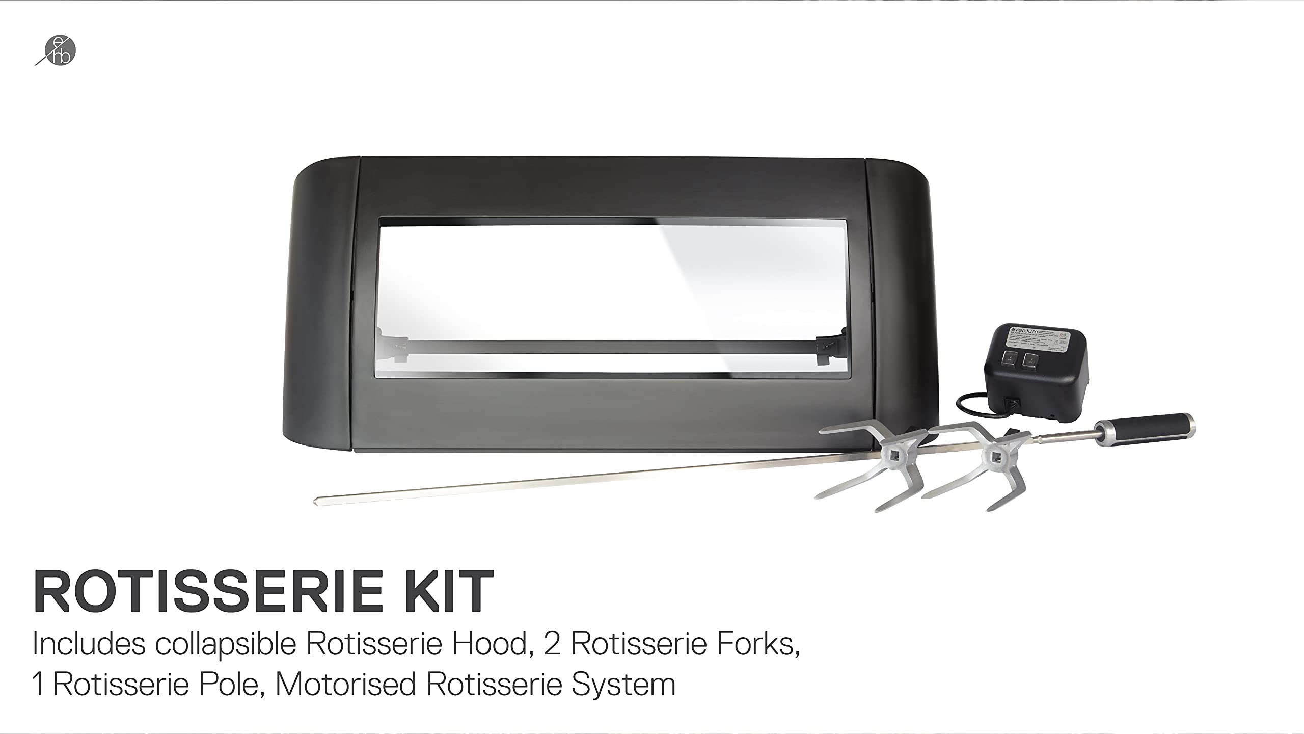 Everdure Rotisserie Kit with Internal Viewing Light - Compatible with Gas Grills | Rotating Spit with Large Glass Window & Collapsible Design | Perfect for Backyard BBQs, Camping & Outdoor Cooking