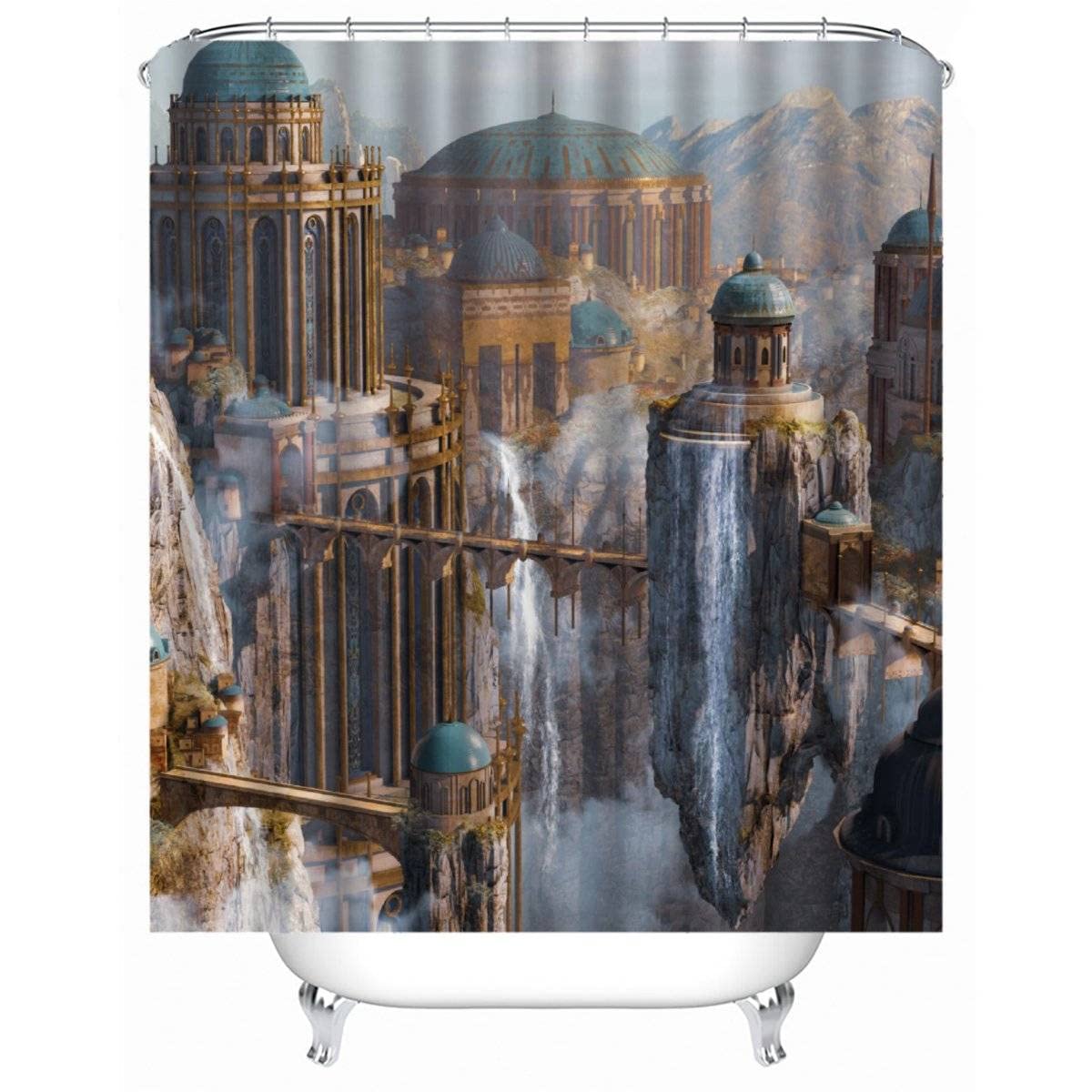 RFFLUX 3D Retro Farmhouse Shower Curtain Set - 36x72 Inch Polyester Fabric Waterfall Design with 12 Hooks, Machine Washable Bathroom Decor for Small Spaces - Perfect for Vintage Style Bathtubs and Castle-Themed Bathrooms