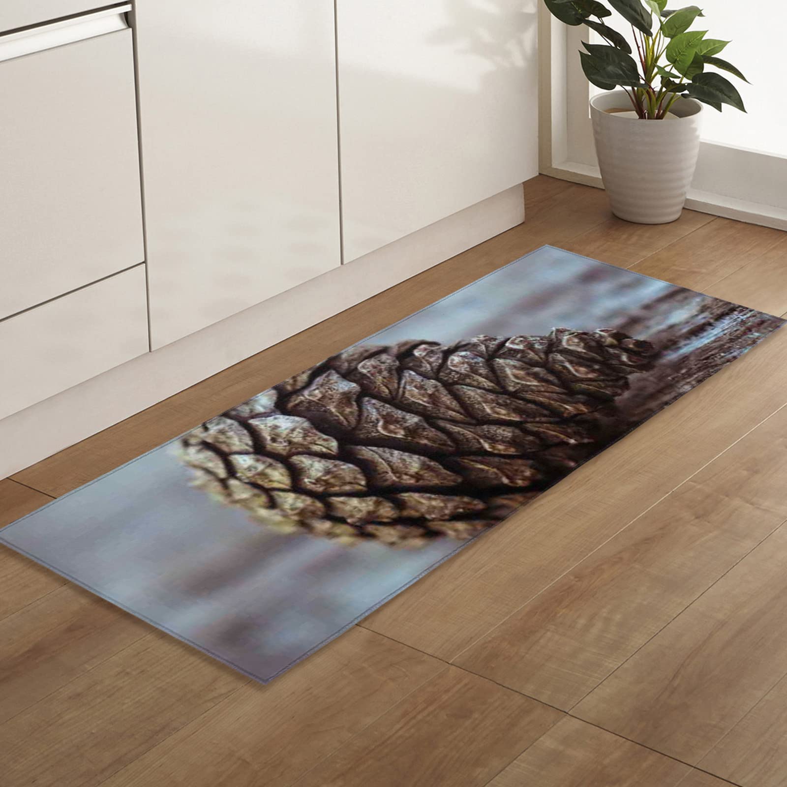 Soft Washable Indoor Door Mat - Autumn Farm Pine Cone Design, Non-Slip Bathroom & Kitchen Rug, Retro Wood Texture Entryway Carpet for Front/Back Door | Perfect for Home, Office & High-Traffic Areas