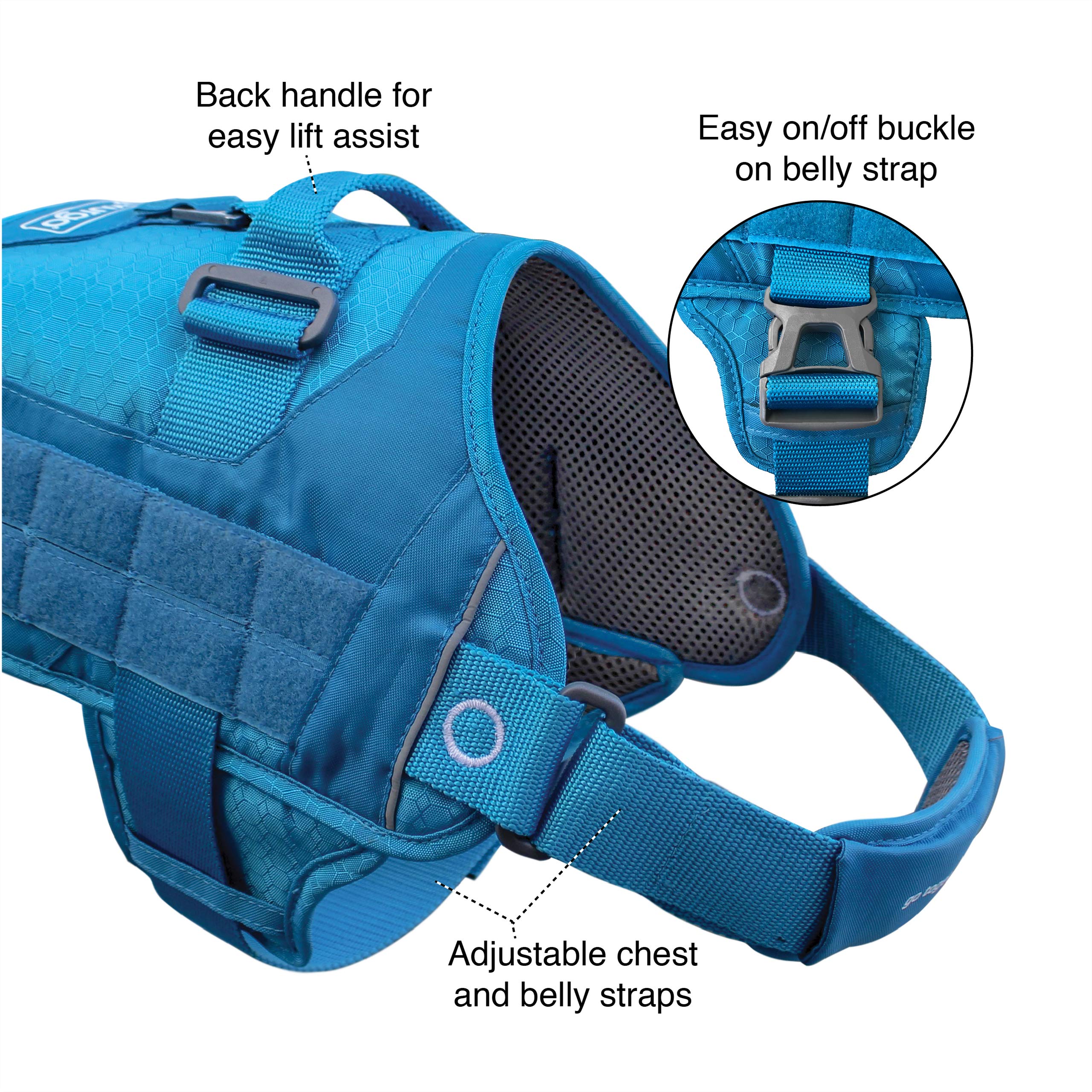 Kurgo MOLLE Clip Compatible Dog Harness - Adjustable Service Dog Training Vest for Small Medium Large & X-Large Dogs - Tactical MOLLE Vest with Padded Straps (Black) - Perfect for Outdoor Adventures, Hiking & Service Dog Training