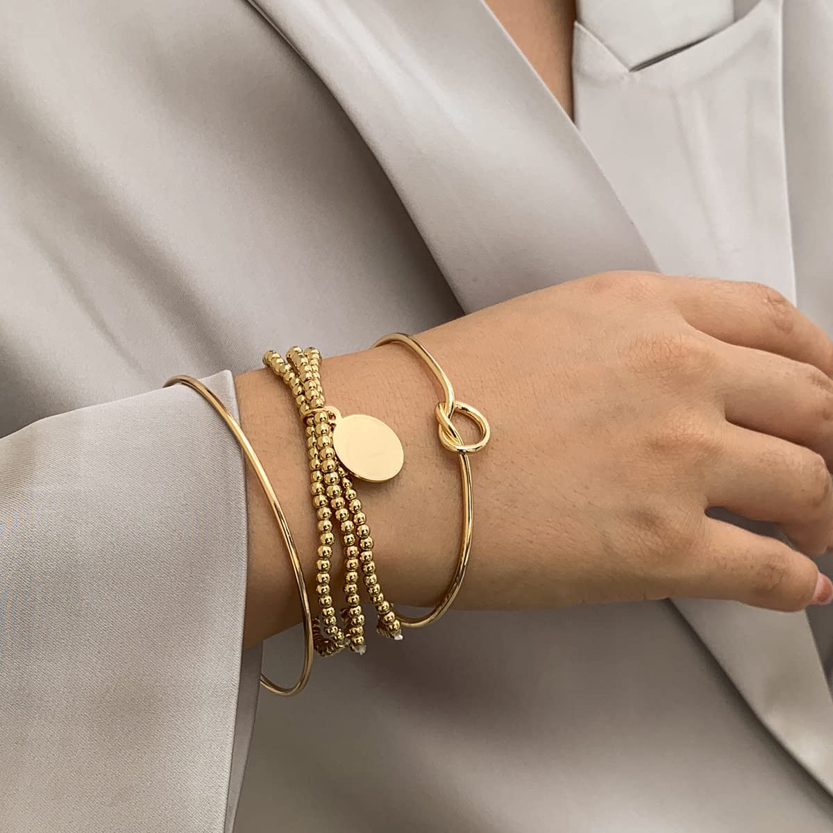 Boho Layered Beaded Bracelets for Women - Adjustable Open Cuff Bangle Link Bracelet Set in Gold | Perfect for Festival, Beach & Everyday Boho Chic Style