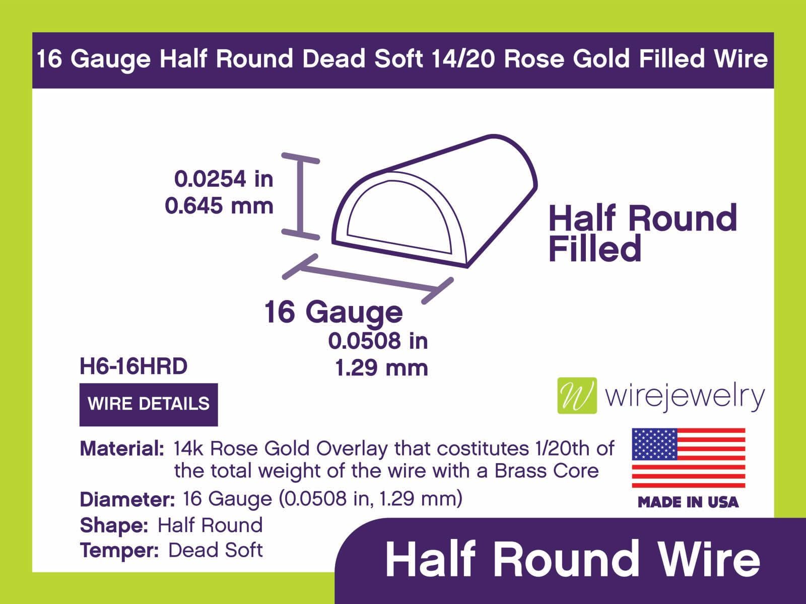 16 Gauge Half Round Dead Soft 14/20 Rose Gold Filled Wire - 25FT for Jewelry Making, DIY Crafts, and Beading Projects