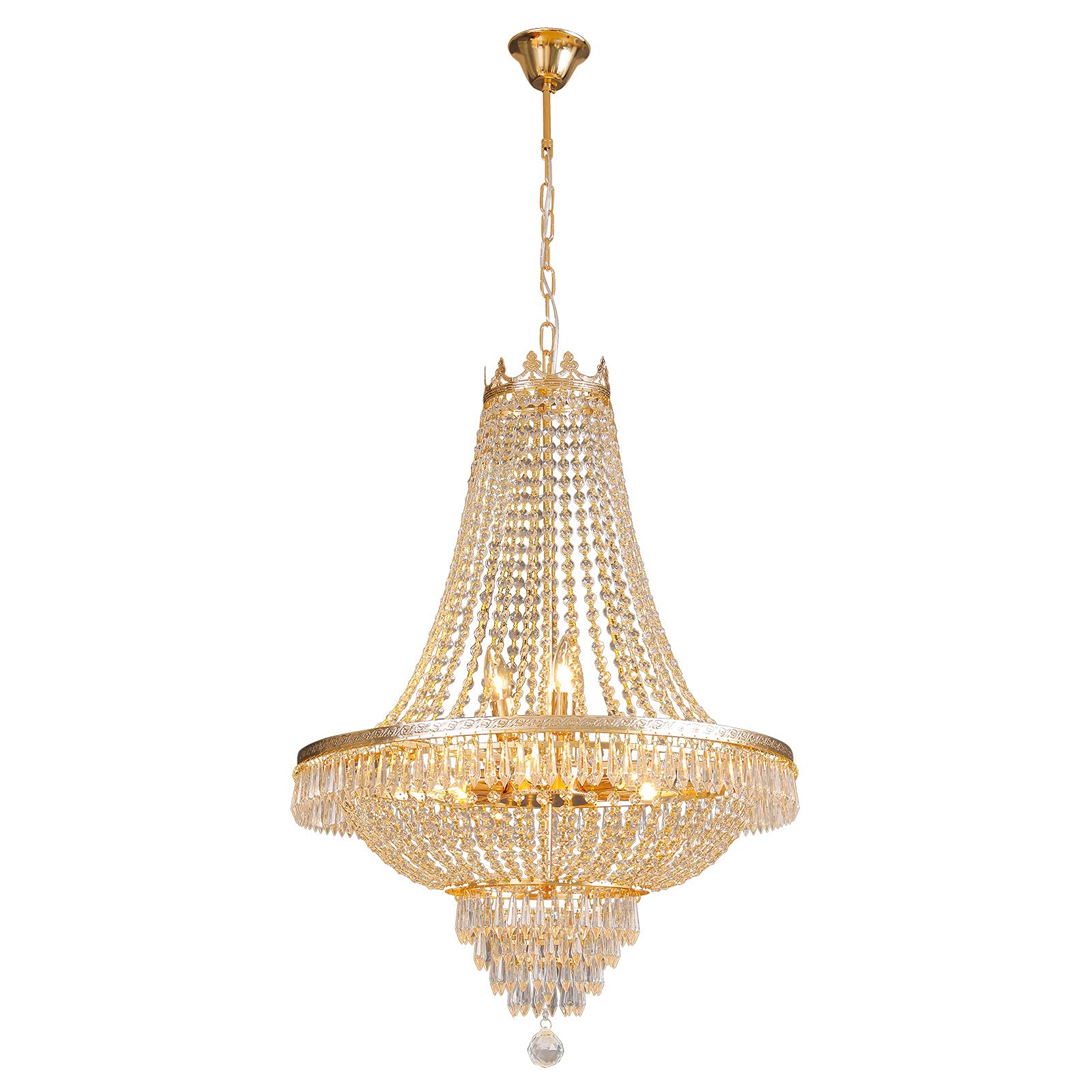 Gdrasuya10 110V French Empire Crystal Gold Chandelier Lighting - Elegant Hanging Chandelier for Dining Room, Foyer, Entryway & Living Room - Vintage Gold Ceiling Light Fixture for Wedding, Ballroom & Luxury Home Decor