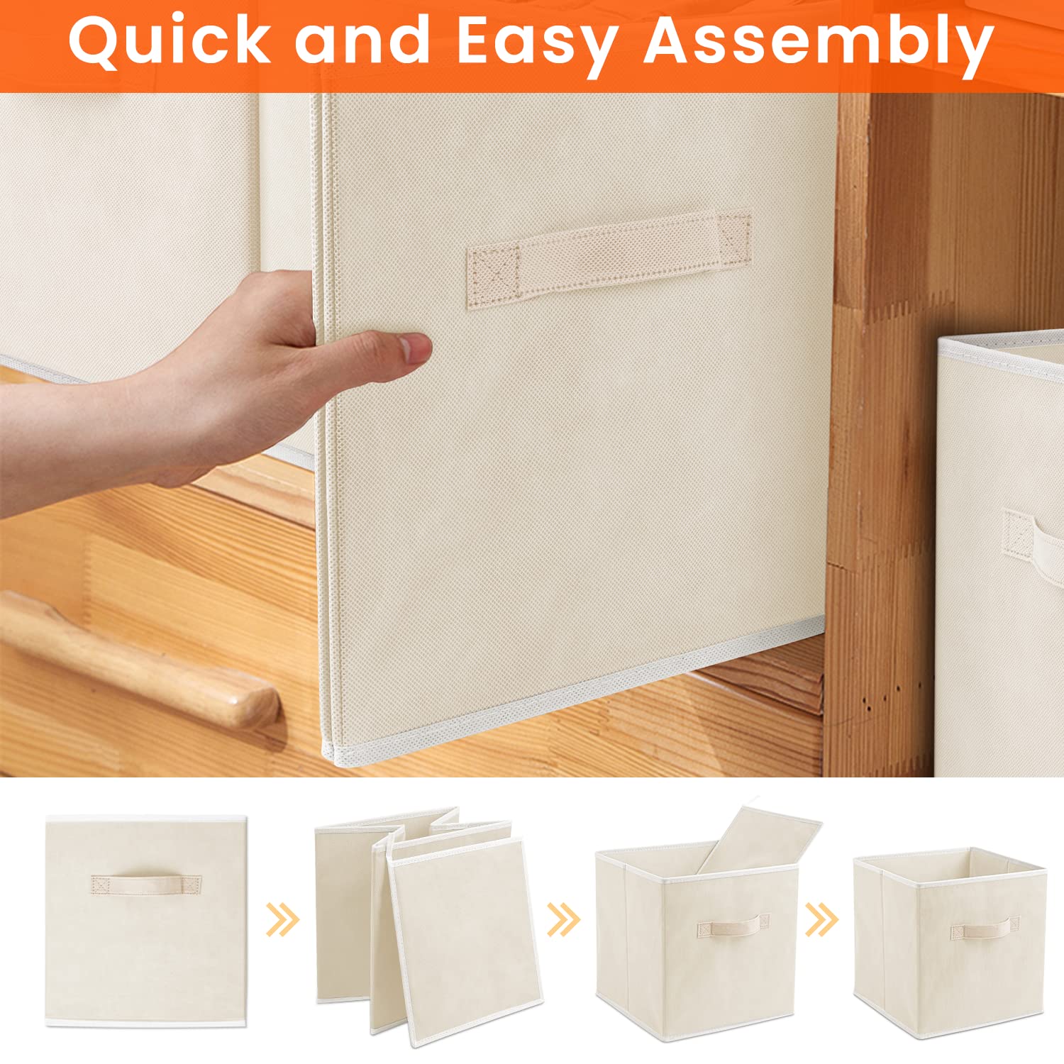 Criusia 11 Inch Heavy Duty Fabric Storage Cubes - 8 Pack Collapsible Closet Organizer Bins for Shelves, Nursery, Kids Room | Perfect for Clothes, Blankets, Toys & Home Organization (Beige)