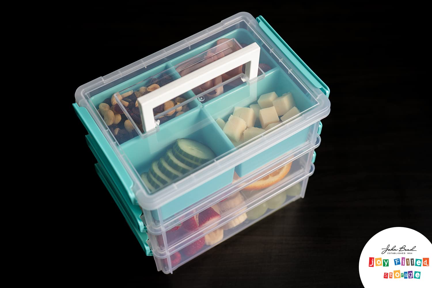 Joy Filled Storage - 2 Clear Stackable Food Storage Containers with Lids (5.5x4x2 Inches) - Turquoise Trim for Crafts, Kitchen Organization & Home Decor | Perfect for Baking Supplies, Office Desk & Craft Room Storage