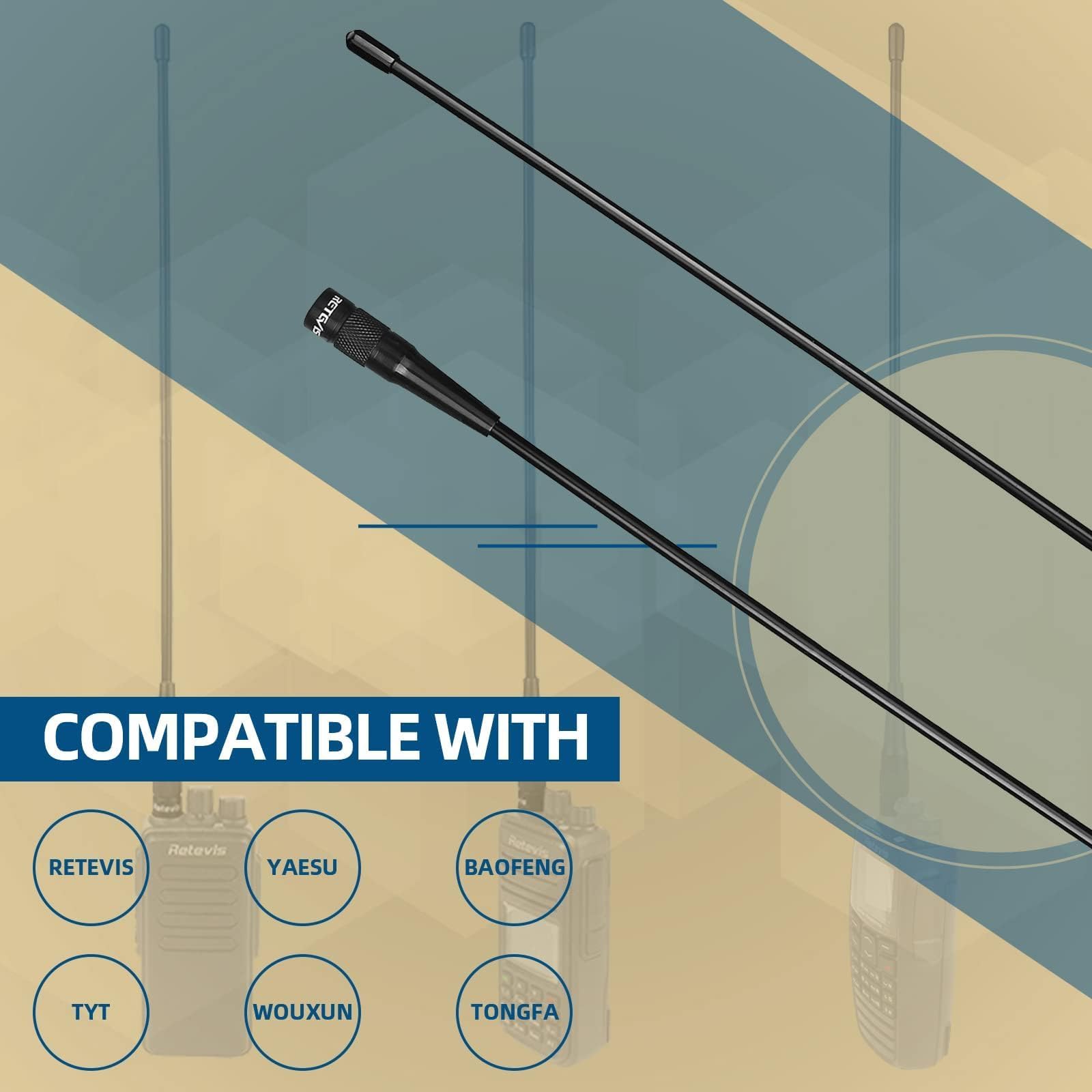 Retevis RHD771 SMA-M Dual Band VHF/UHF High Gain Walkie Talkie Antenna - Compatible with Retevis RT1 RT3 RT3S RT81 RT82 RT83 RT85 RT87 RT50, Baofeng UV-3R, YAESU & WOUXUN Radios (1 Pack) - Ideal for Outdoor Adventures, Hiking, Camping & Emergency Communication