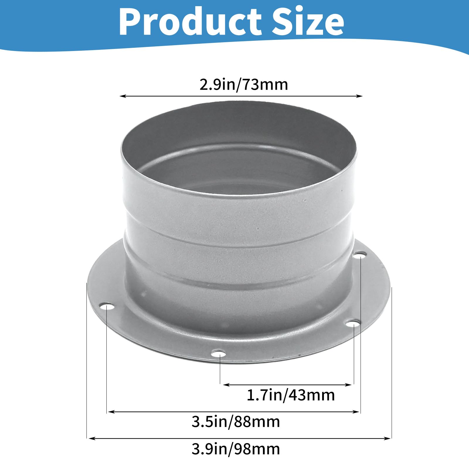 3 Inch Duct Connector Flange - 2 Pack Metal Straight Pipe for HVAC, Ventilation, Cooling & Heating Systems | Perfect for Home, Office & Industrial Air Conditioning Installations
