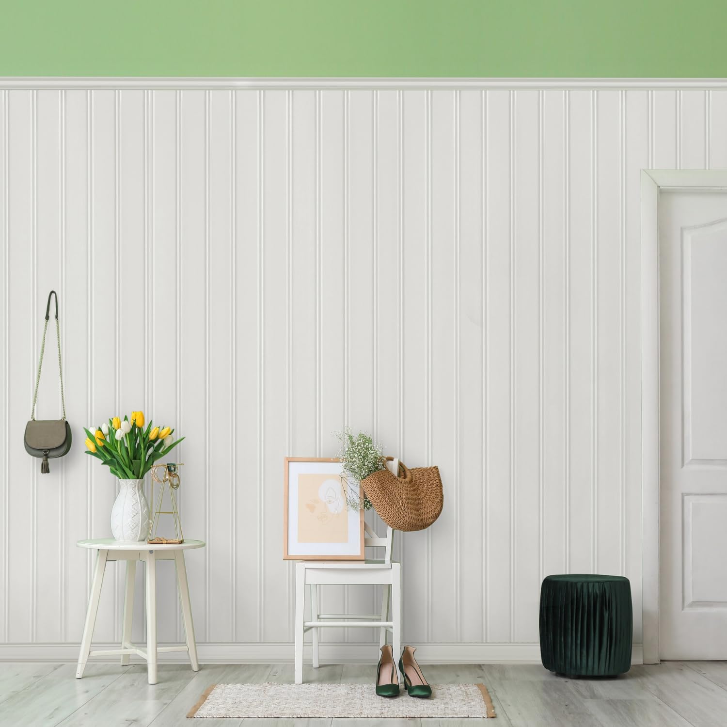 Reversible PVC Wall Panels 8ft - Easy Install Wainscoting for Interior Decor, Home Improvement & Accent Walls (7-Piece, White) - Perfect for Living Rooms, Bedrooms & Basements