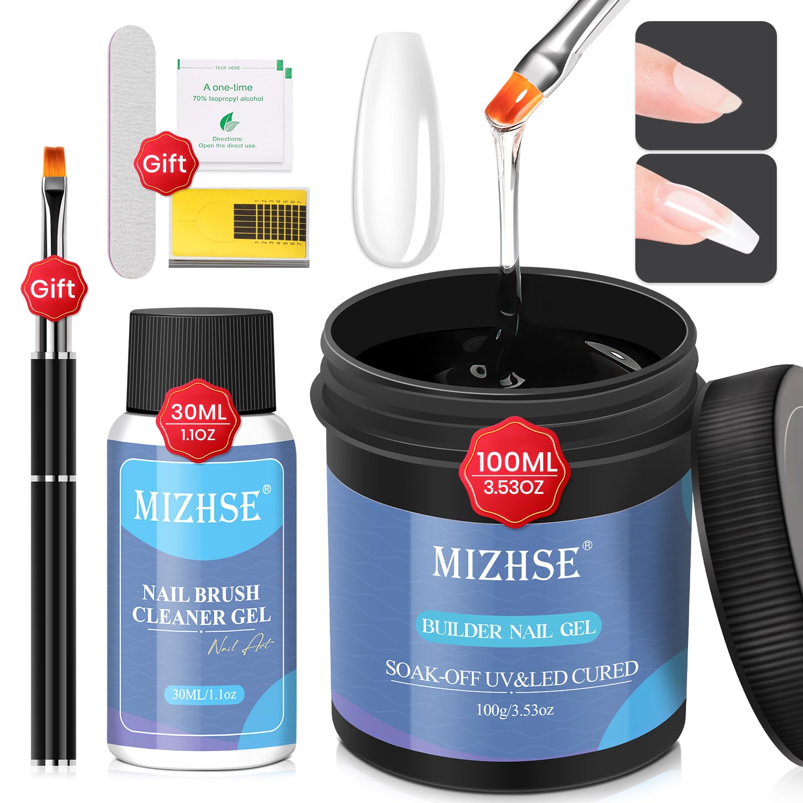 MIZHSE 100ML Nail Builder Gel Kit - Hard Gel for Nail Strengthening & Extensions, Salon & Home DIY Use