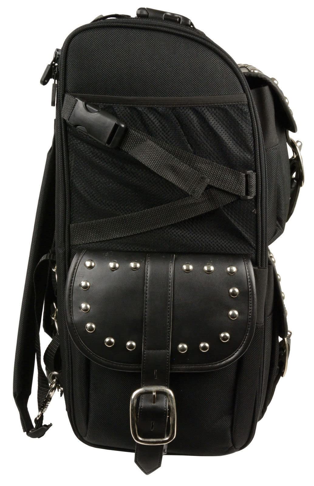 Excelsior International Motorcycle Large Sissy Bar Travel Bag - Black Waterproof Backpack for Harley, Cruiser & Touring Bikes - Perfect for Road Trips & Long-Distance Riding