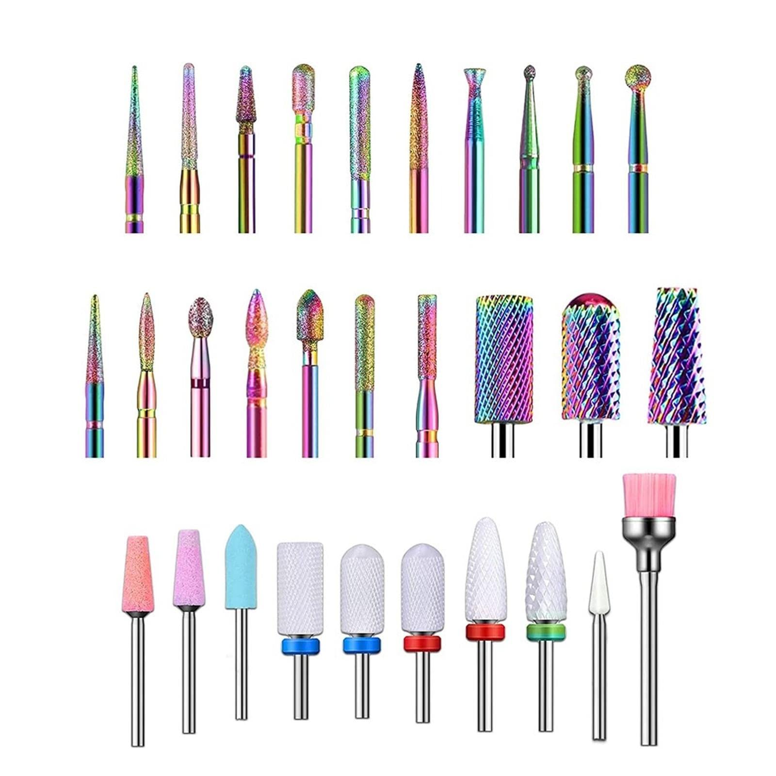 30 Pcs Professional Nail Drill Bits Set - Diamond & Tungsten Nail Drill Bits for Gel & Acrylic Nails, Manicure Pedicure Tools with Ceramic Bit - Perfect for Home Salon & Nail Art (Great for DIY Nail Care & Professional Nail Technicians)