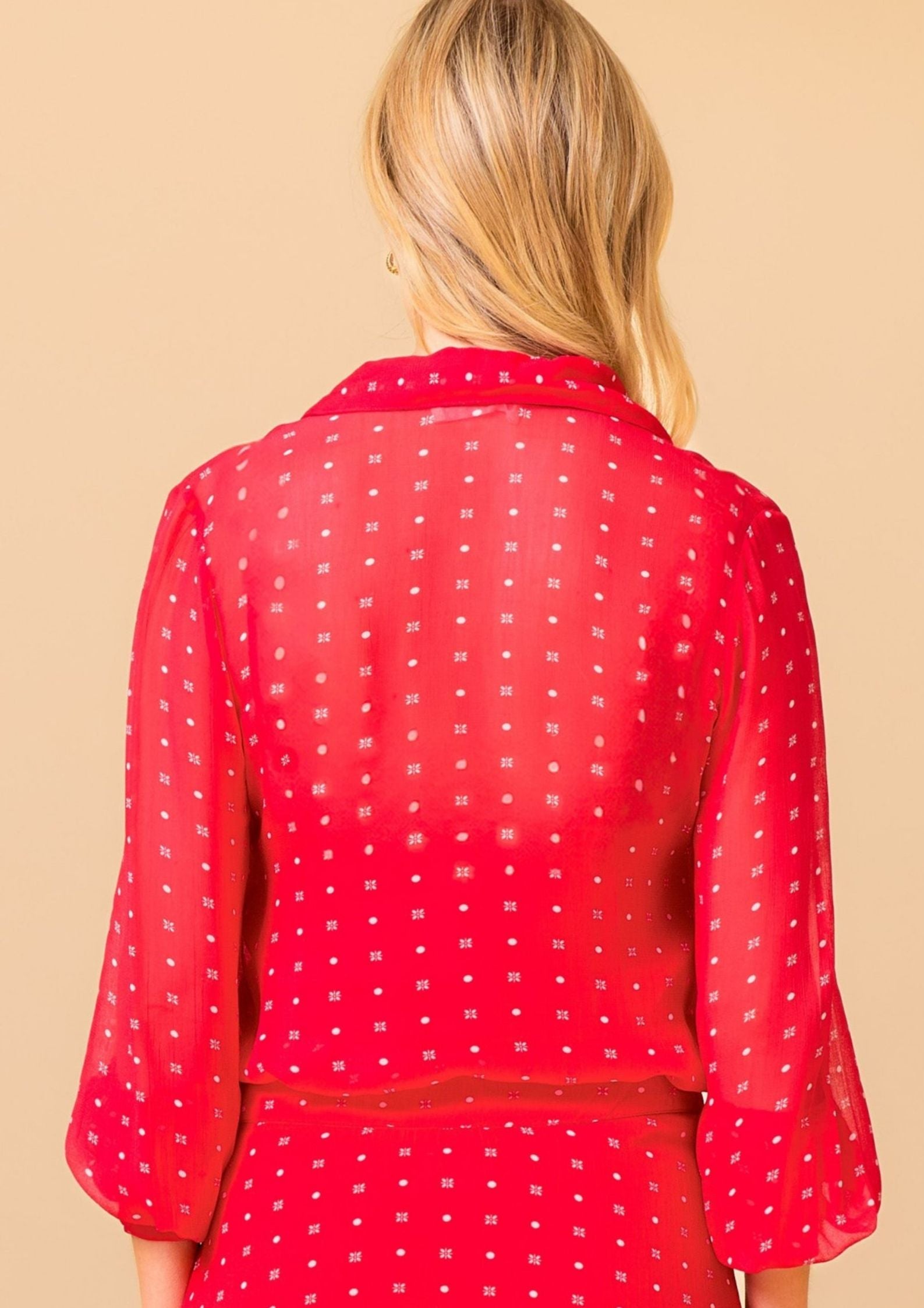 Ffion Women's Polka Dot Blouse - Red & White Floral Print Top for Casual Wear & Office Outfits