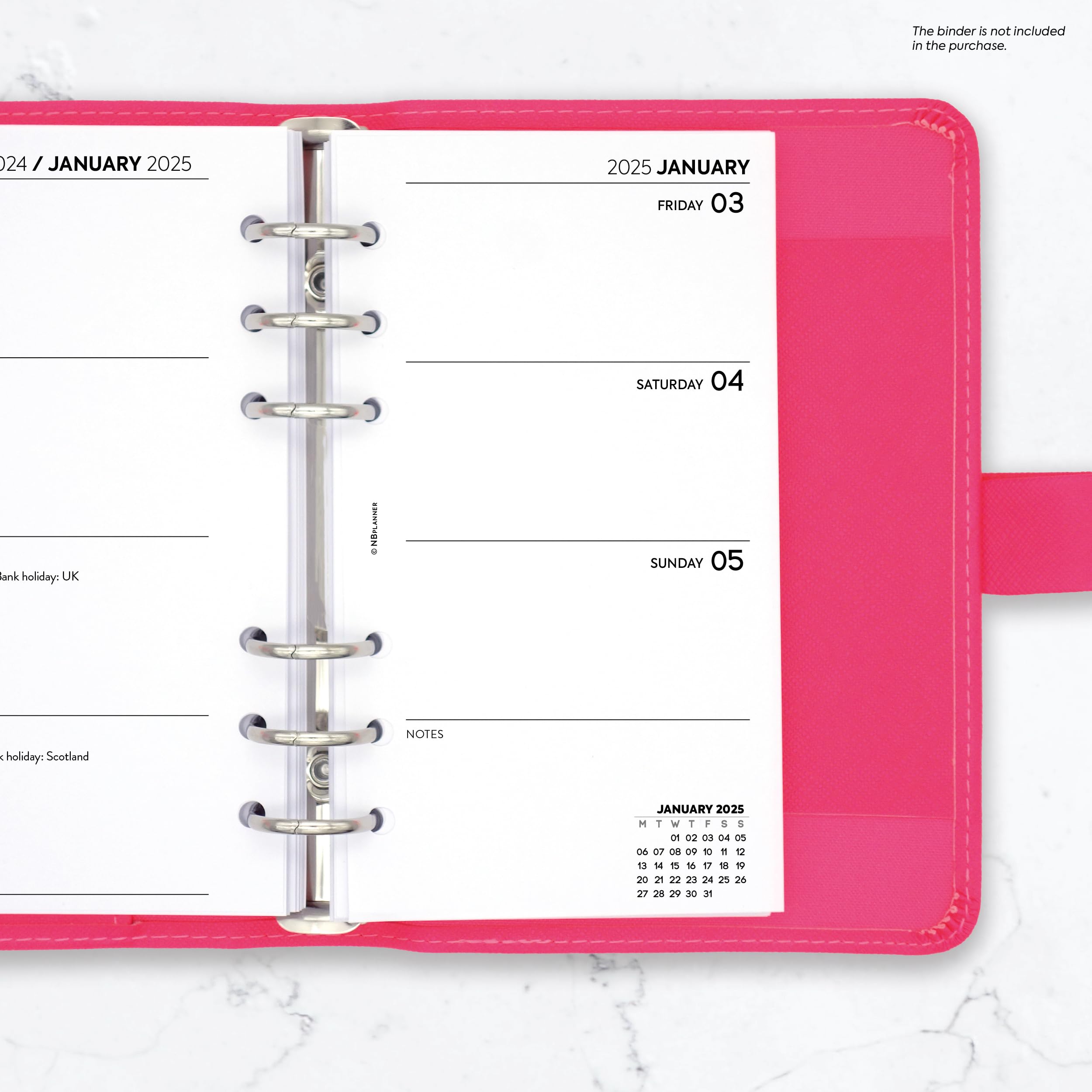 NBplanner 2025 Weekly Planner Refill - 2 Page Per Week Layout, Personal Size Organizer, White Pages, Yearly Calendar | Compatible with Filofax Personal | Perfect for Work, School & Daily Planning