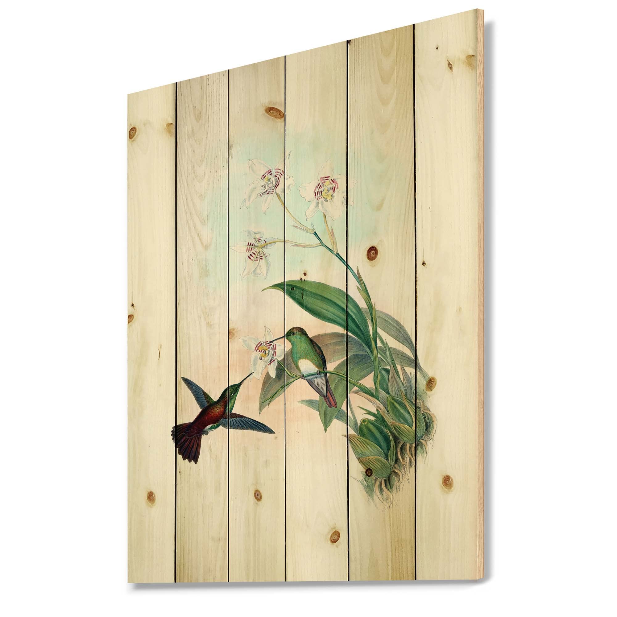 Vintage Hummingbird & Flower Wood Wall Art - Traditional Pine Wood Decor, Large Green Animal Wall Panel for Living Room, Bedroom & Office Decoration