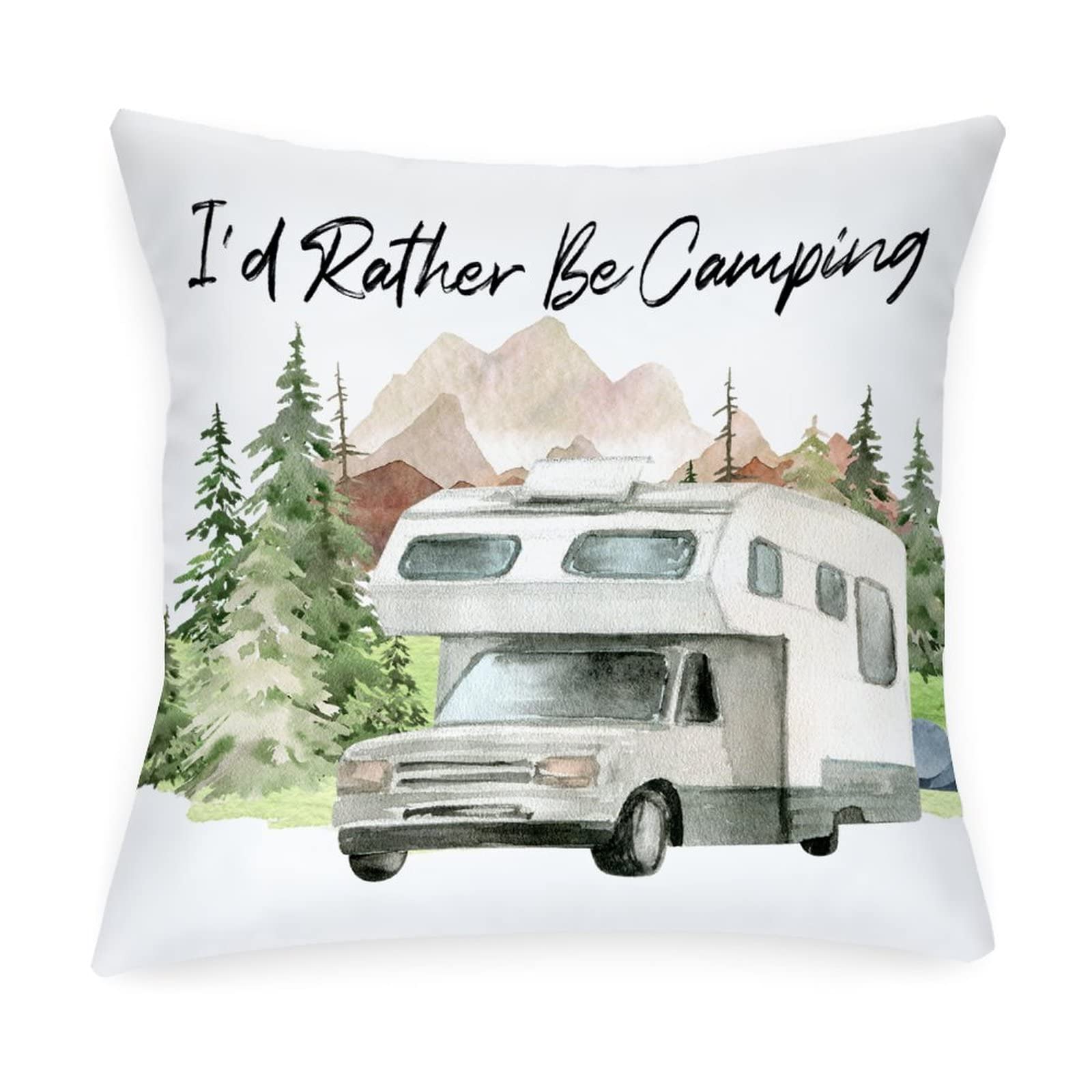 Funny 'I'd Rather Be Camping' Outdoor Waterproof Cushion Covers 18x18 Inch - Modern Square Sofa Cushion Cases for Patio, Bench & Adventure Decor - Perfect for Camping Trips, Backyard Lounging & Outdoor Gatherings