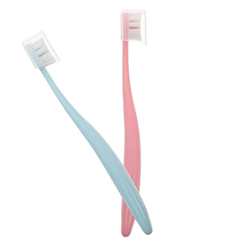 Healifty Soft Toothbrush Set for Sensitive Gums - 2 Pack Gentle Denture Cleaner & Oral Care Tools for False Teeth Stain Removal (Assorted Colors) - Perfect for Travel, Daily Use & Denture Maintenance