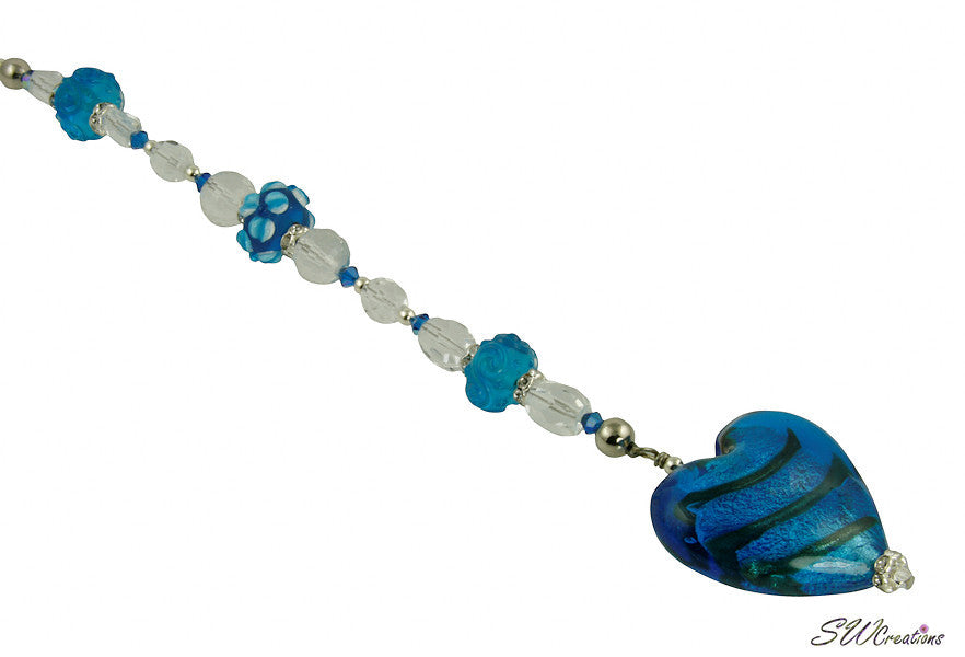 Mystic Aqua Blue Heart Beaded Fan Pull - Elegant Ceiling Fan Chain Replacement for Home Decor, Bedroom, Living Room & Nursery