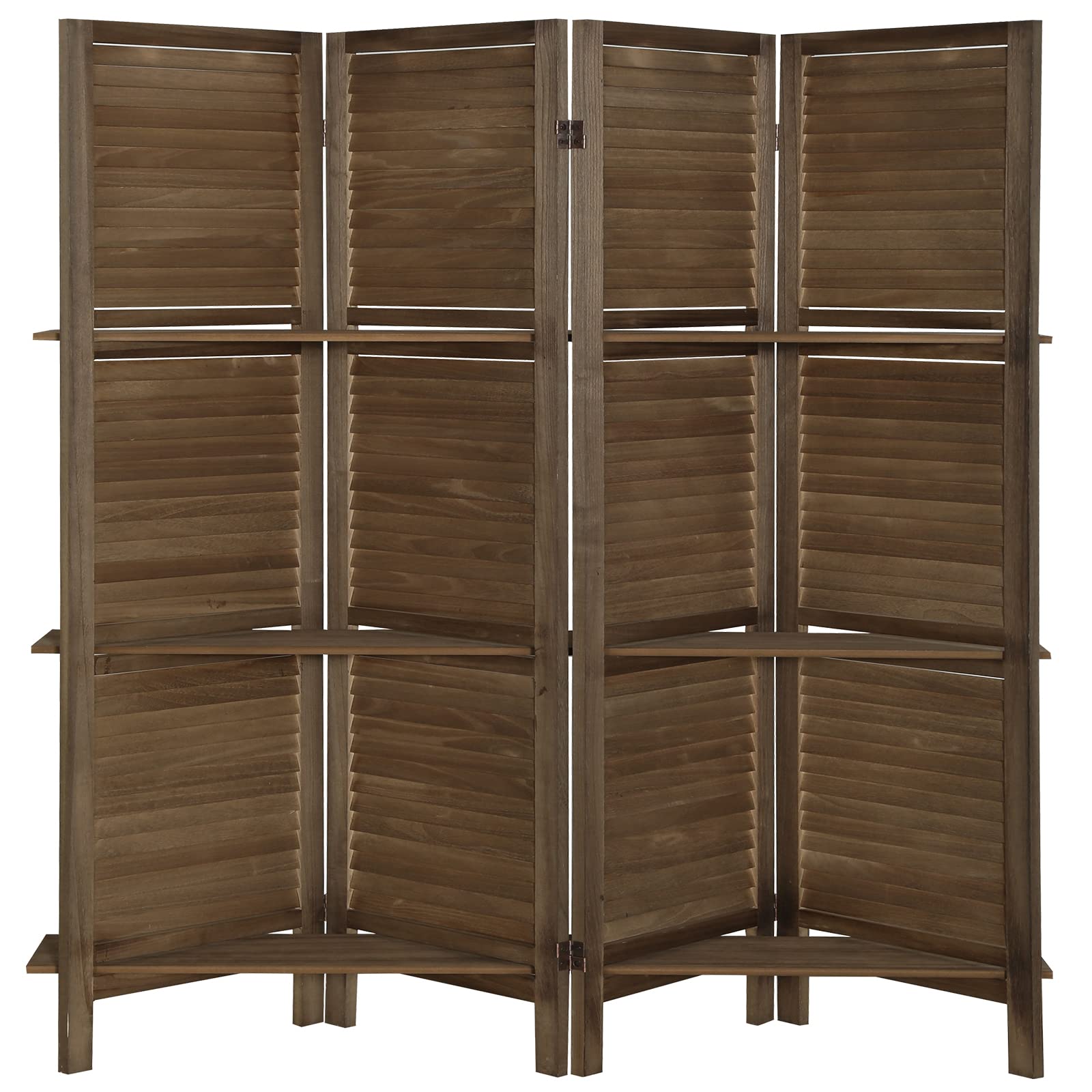 ECOMEX 5.6Ft Wooden Room Divider with Shelves - 4 Panel Folding Privacy Screen for Home & Office - Dark Brown Space Separator for Living Room, Bedroom, or Studio