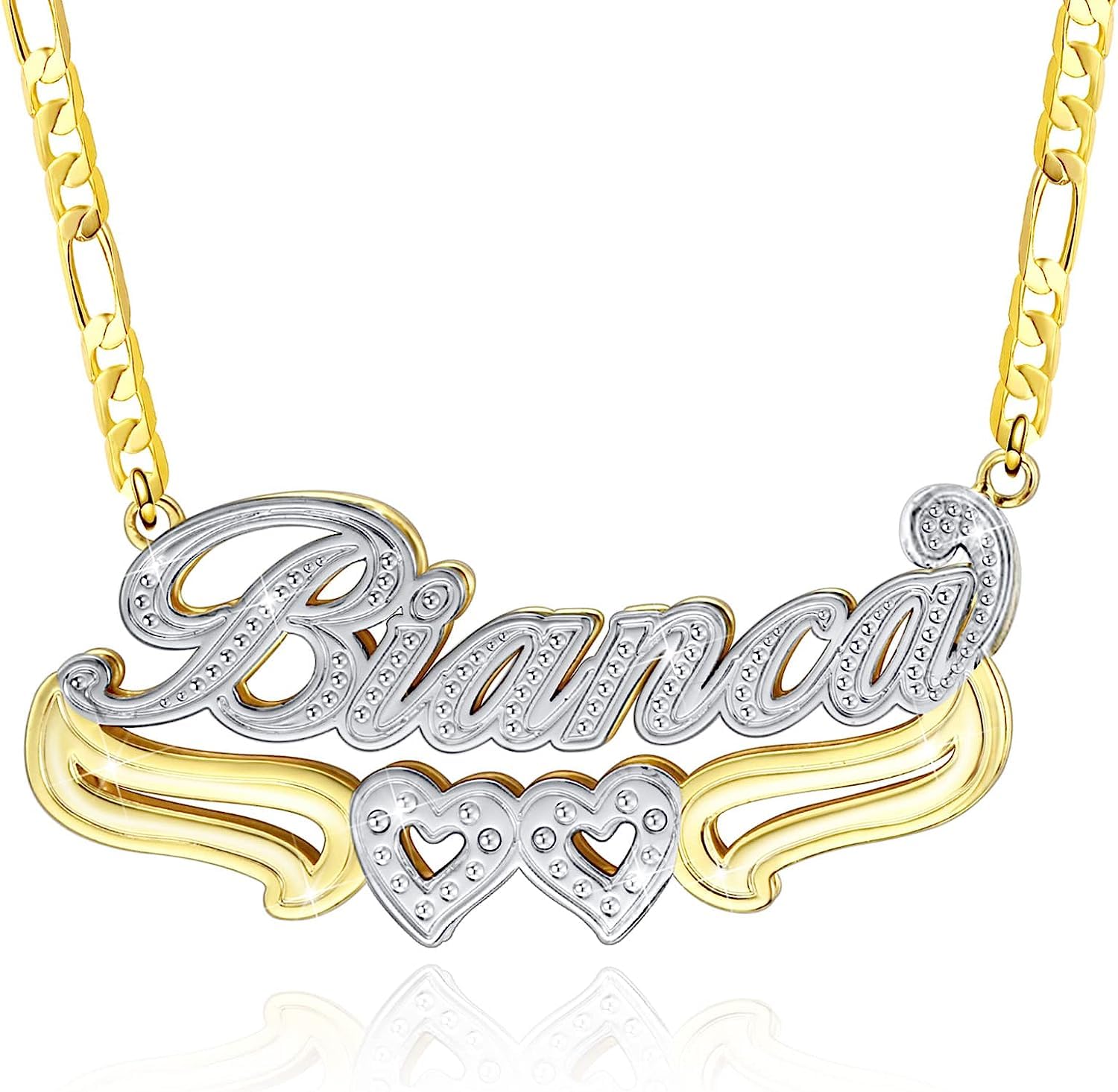 Personalized Double Plated Name Necklace - Custom 18k Gold Plated Nameplate Pendant for Women, Men & Girls - Perfect Birthday Gift for Her, Him & Teens - Great for Anniversaries, Valentine's Day & Special Occasions