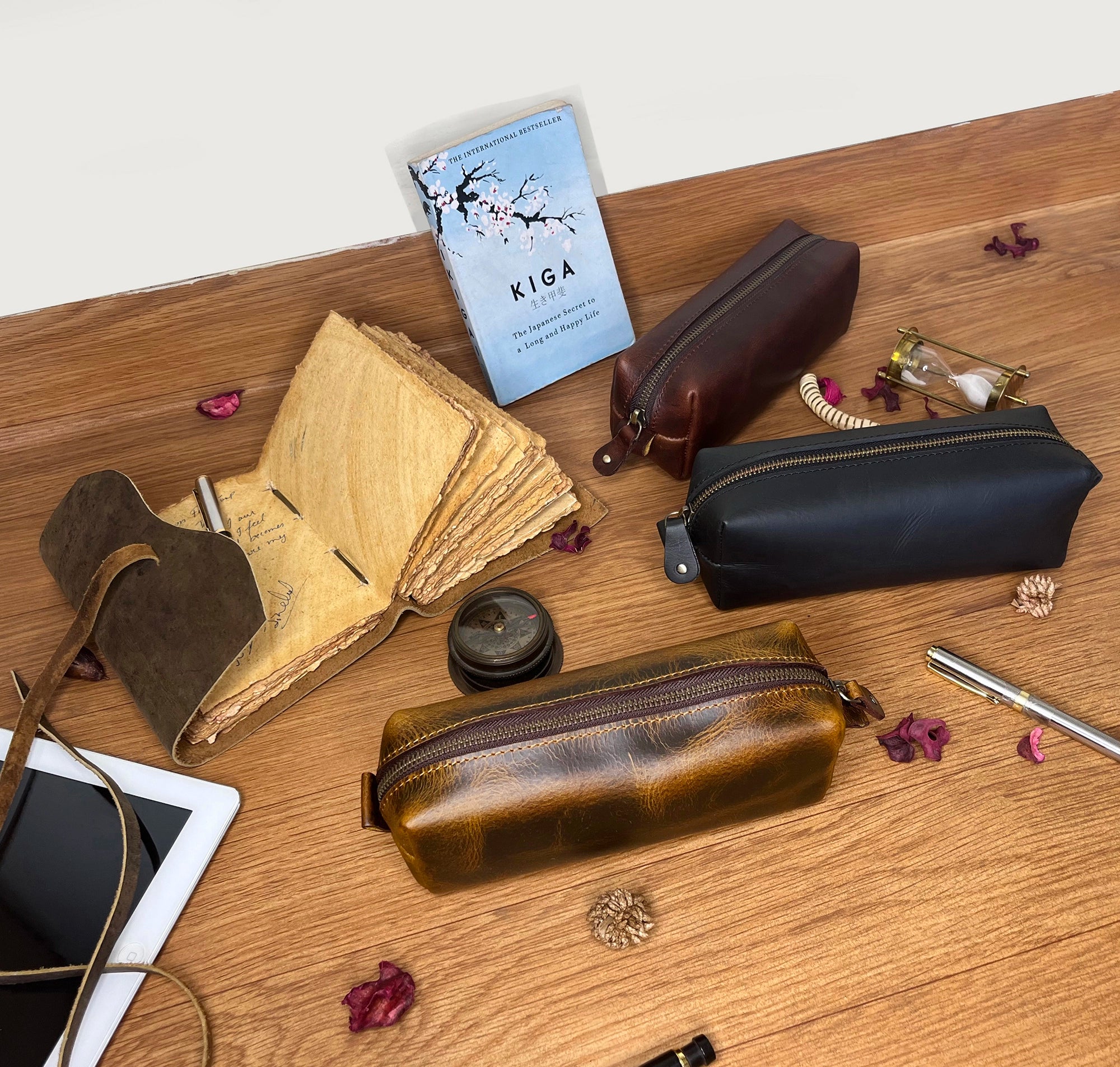 Premium Handcrafted Leather Pencil Case - Zippered Pen Pouch for School & Office (Black) - Perfect for Students, Professionals & Gift Giving