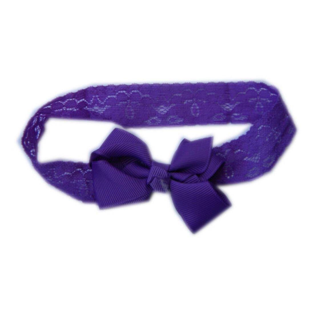 Baby Headband with Grosgrain Bow - Lacy Soft Headband for Newborn Girls, Infants, Photography, Baptism, and Special Occasions