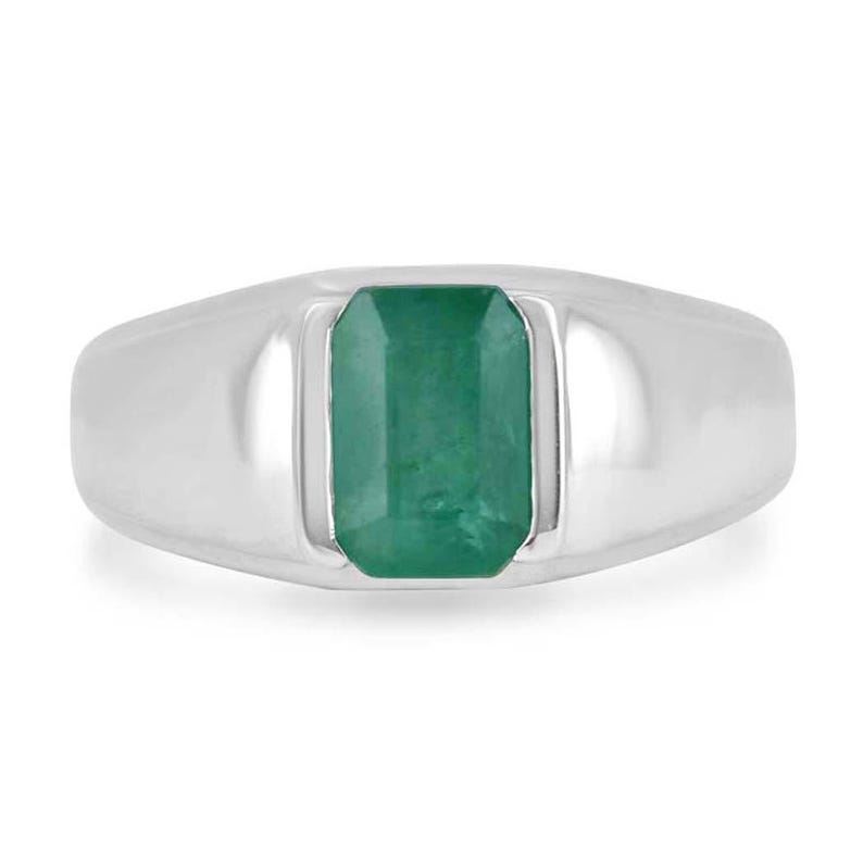 2.75ct Natural Emerald Cut Half Bezel Channel Solitaire Men's Ring in 925 Sterling Silver - Perfect for Weddings, Engagements & Anniversary Gifts