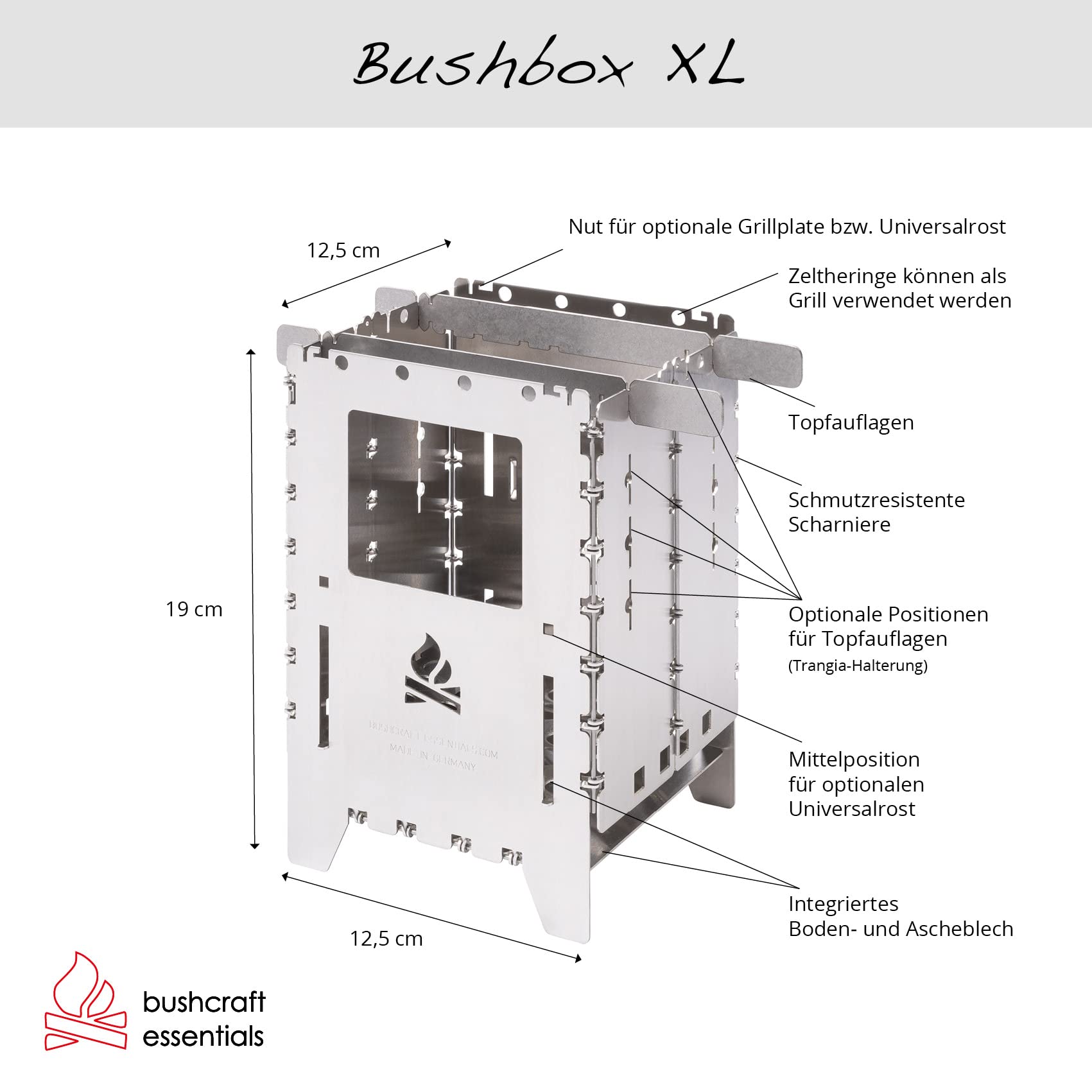 Bushcraft Essentials Wood Stove Bushbox XL Kit - Portable Camping Stove for Outdoor Cooking, Backpacking & Survival Gear