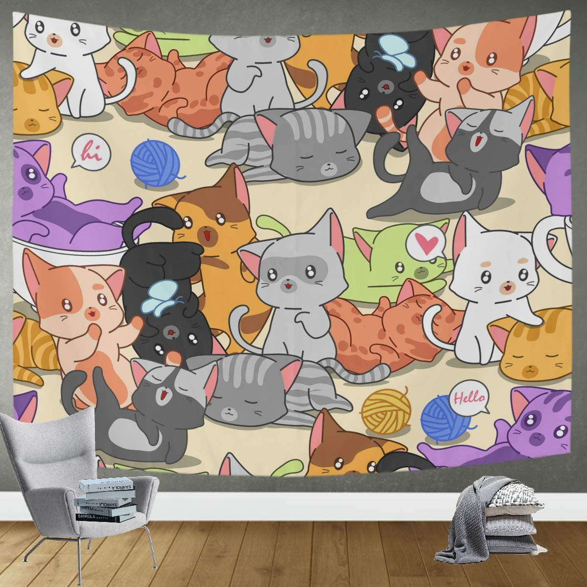 DOMIKING Wall Hanging Tapestry - Cute Animal Cat Dog Design for Bedroom, Living Room & Dorm Decor | 90x60in Bohemian Wall Blanket | Perfect for Hippie Aesthetic, Cozy Spaces & Festival Decor
