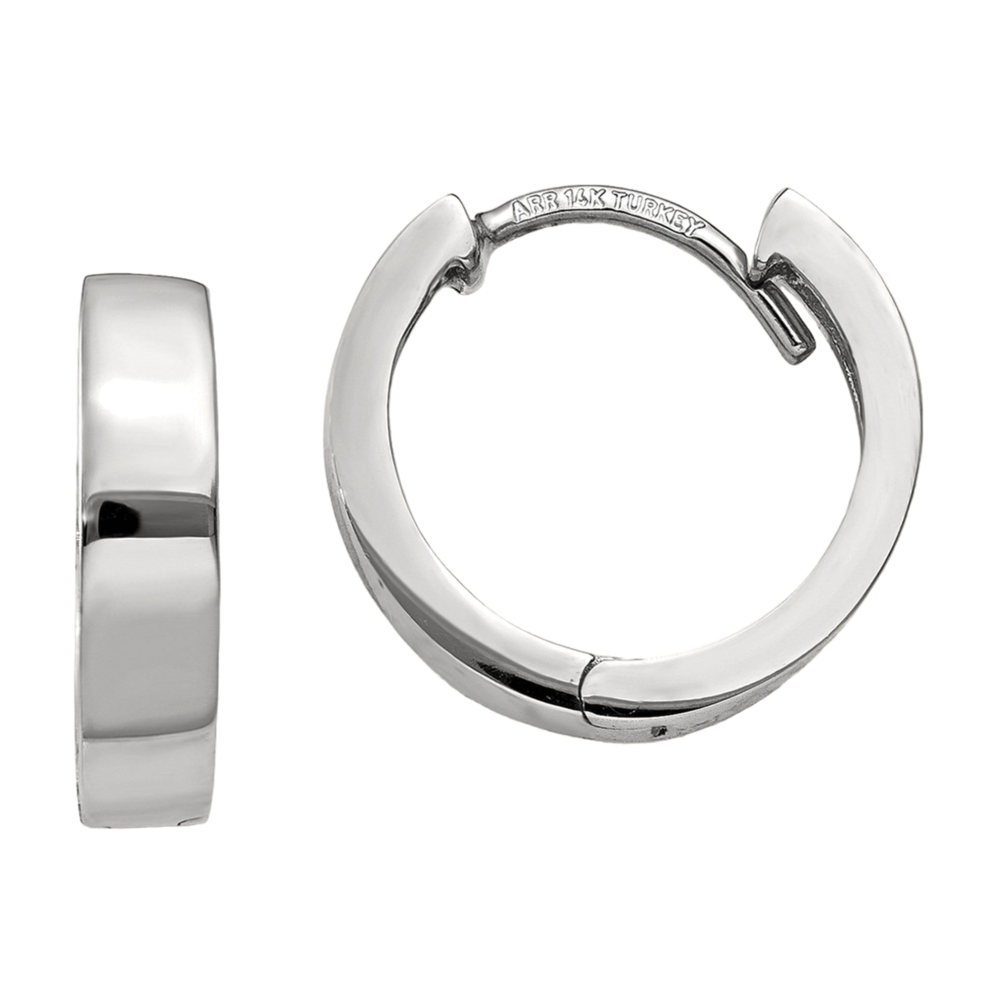 14K Solid White Gold Round Hinged Huggie Small Hoop Earrings for Women - Minimalist Everyday Jewelry for Work, Date Night & Special Occasions