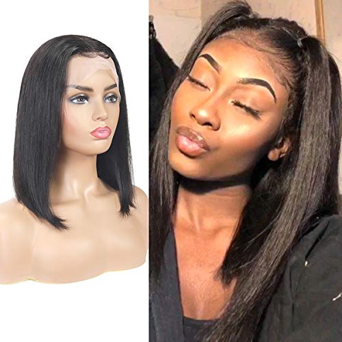 Feelgrace 13x4 Lace Front Straight Bob Wig - 12 Inch Black Human Hair Wig for Women, Natural Look & Comfortable Wear, Perfect for Daily Use, Cosplay, Parties & Special Occasions