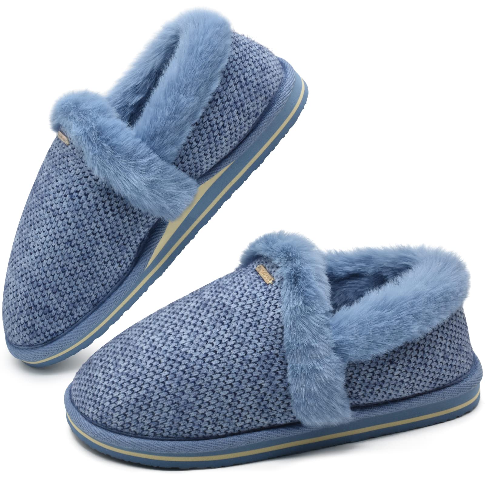 COFACE Women's Fuzzy Memory Foam Bootie Slippers - Warm Winter House Shoes with Anti-Skid Rubber Sole & Cute Pom Poms - Cozy Indoor/Outdoor Slippers for Home, Office & Travel
