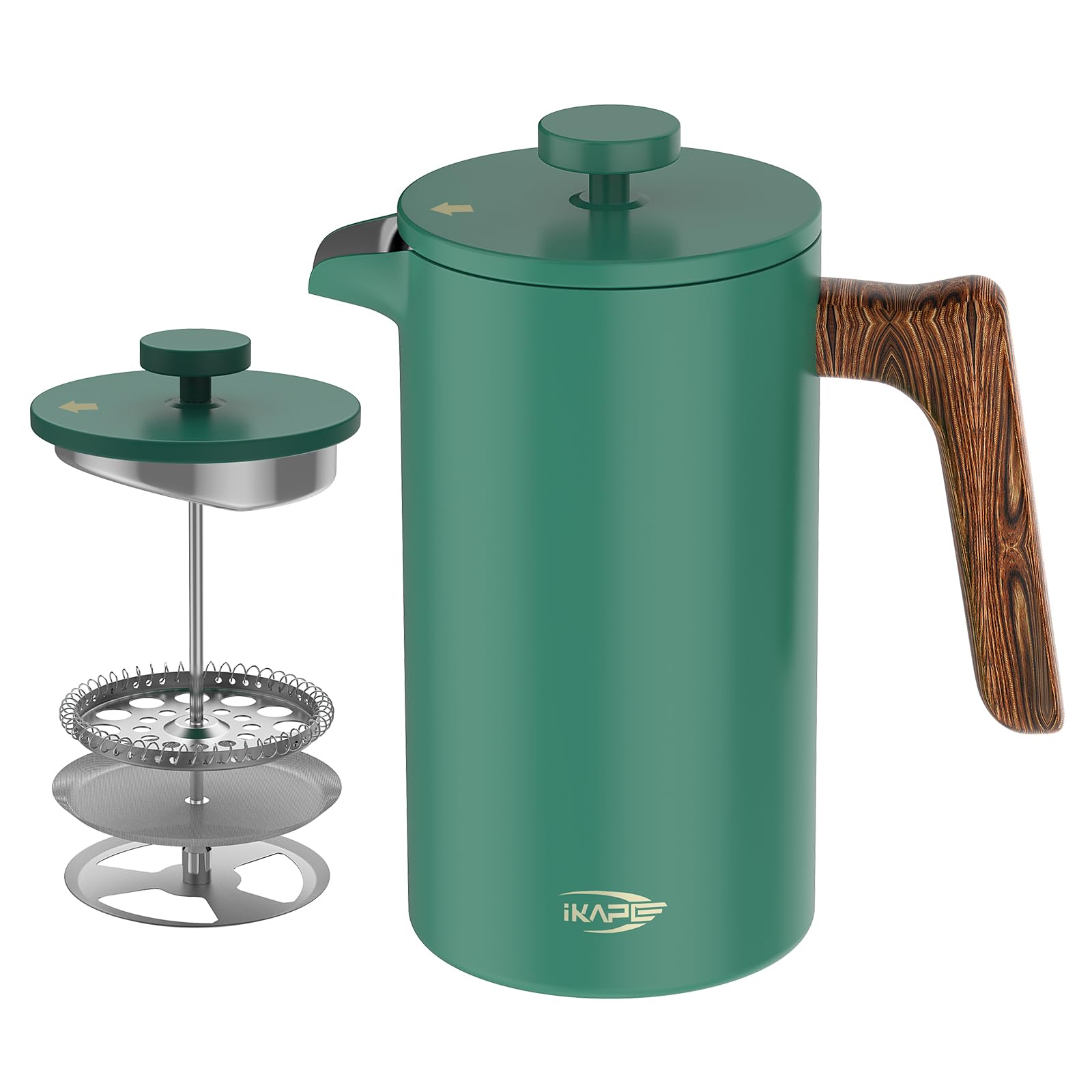 IKAPE 34 OZ French Press Coffee Maker - 304 Stainless Steel Espresso & Tea Brewer with 4-Level Filtration System (Green) | Perfect for Home, Office & Camping Coffee Lovers