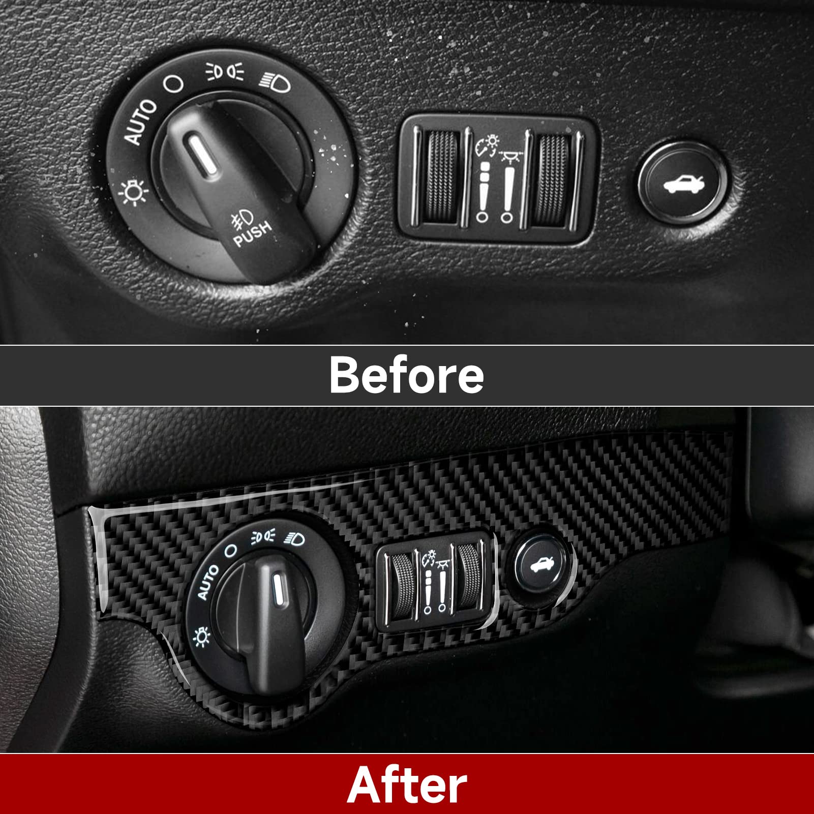 Carbon Fiber Car Headlight Switch Cover Trim Decors for 2011-2023 Dodge Charger - Interior Accessories & Stickers for Customization & Protection (Perfect for Car Enthusiasts & DIY Auto Upgrades)